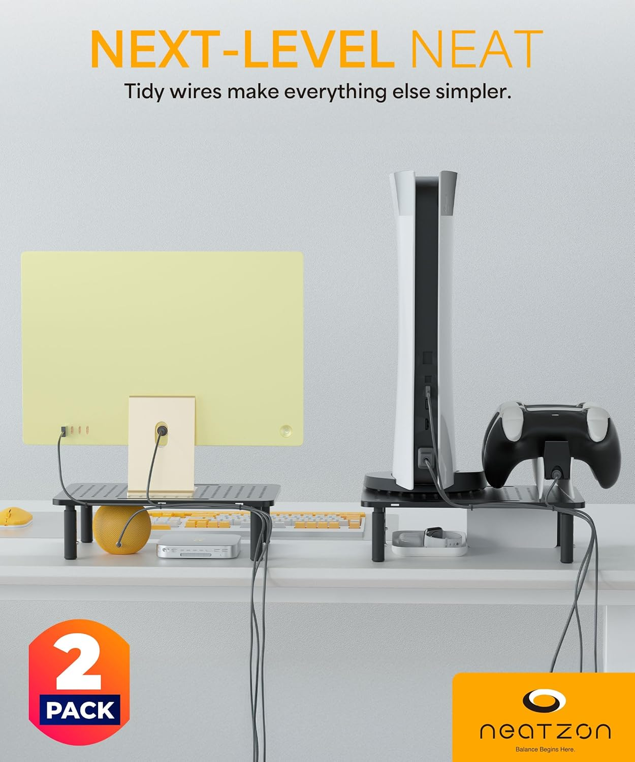 Neatzon Universal Monitor Stand 2 Pack &ndash; 3-Height Adjustable Desktop Riser for Screens, Laptops, and Storage, 6 Cable Management Ties, Easy Assembly, NZ-STAND-01 image number 5
