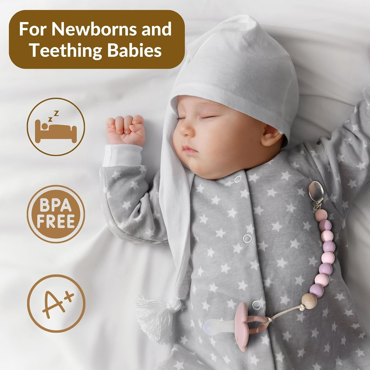 Silicone Dummy Clip for Baby Boys and Girls, 2 Pack Pacifier Clips, Dummy Chain, Soother Dummy Holder, Keeps Pacifier Clean (Mauve/Muted)