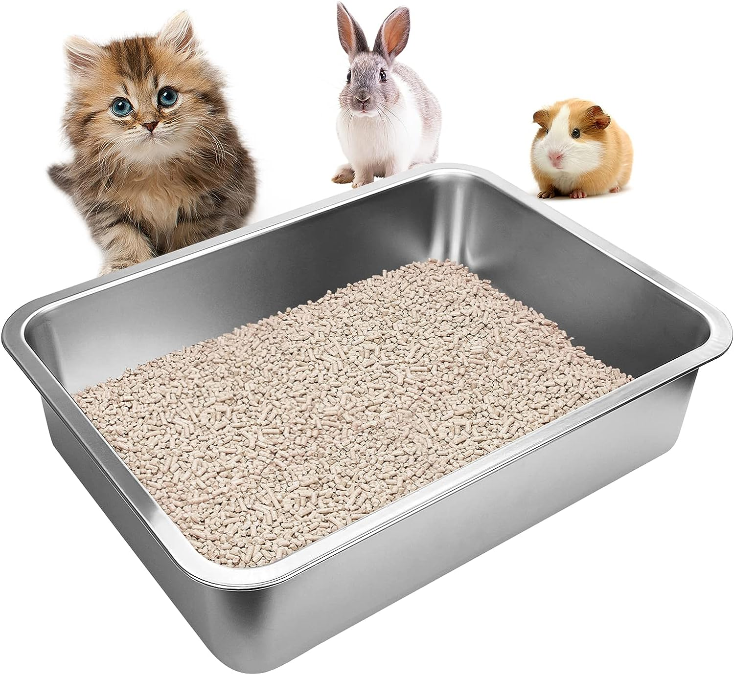 Stainless Steel Cats Litter Box, 4" Height Litter Box for Small Animals, Easy Entry, Easy to Clean, Non Stick Smooth Surface