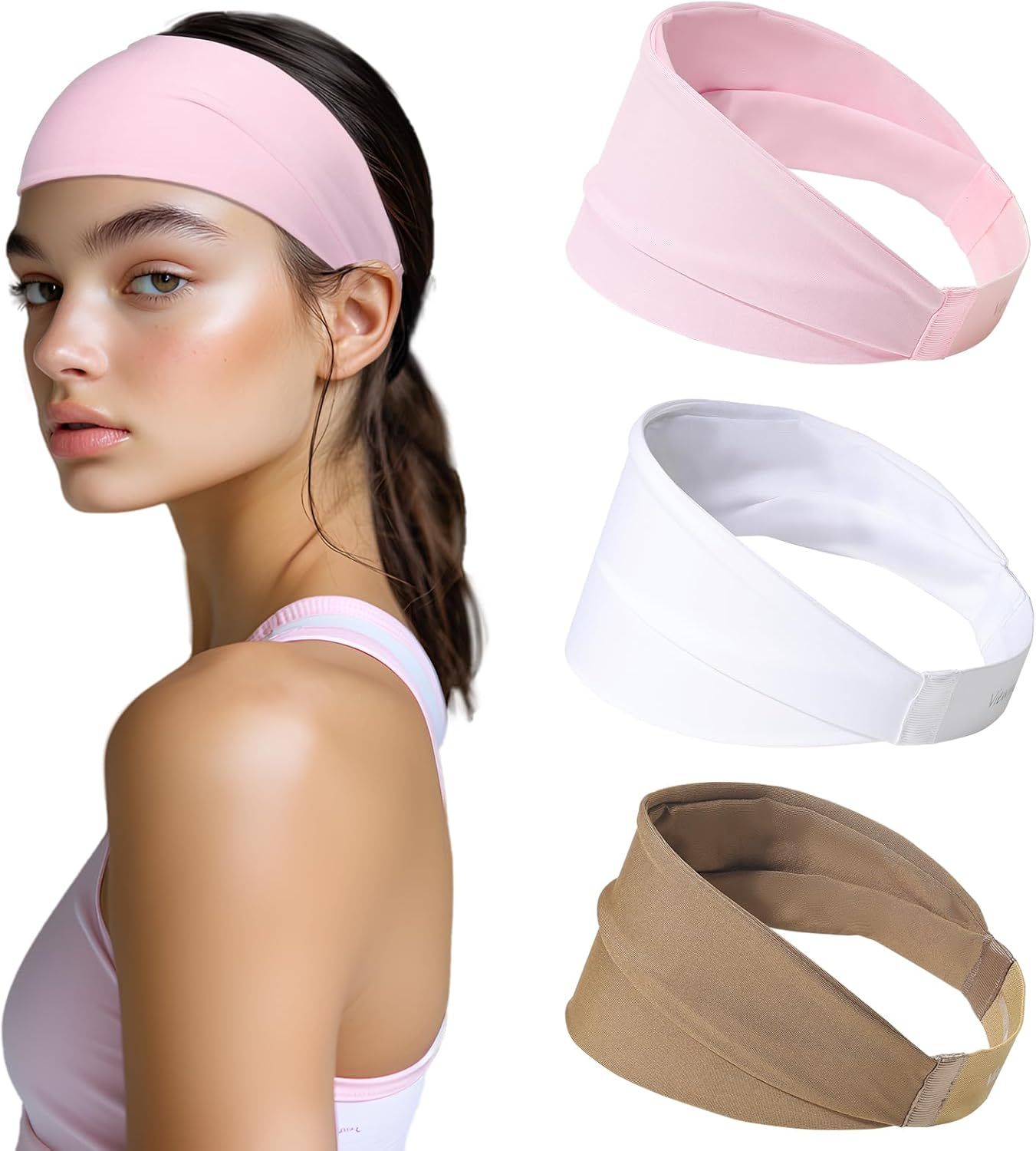 Sweat Absorb Headband for Men & Women, Athletic Headband for Running Yoga Workout, Wide Fashion Headband for Daily, 4" Width, Soft & Strechy, Non Slip Silione, 3 Colors in Pack