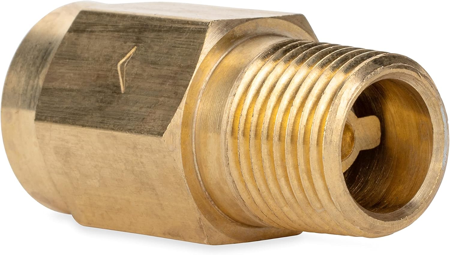 Camco RV Water Heater Backflow Preventer | Features a Heavy-Duty Brass with a Stainless Spring Construction and a 1/2-Inch Male X Female NPT (23303) image number 3