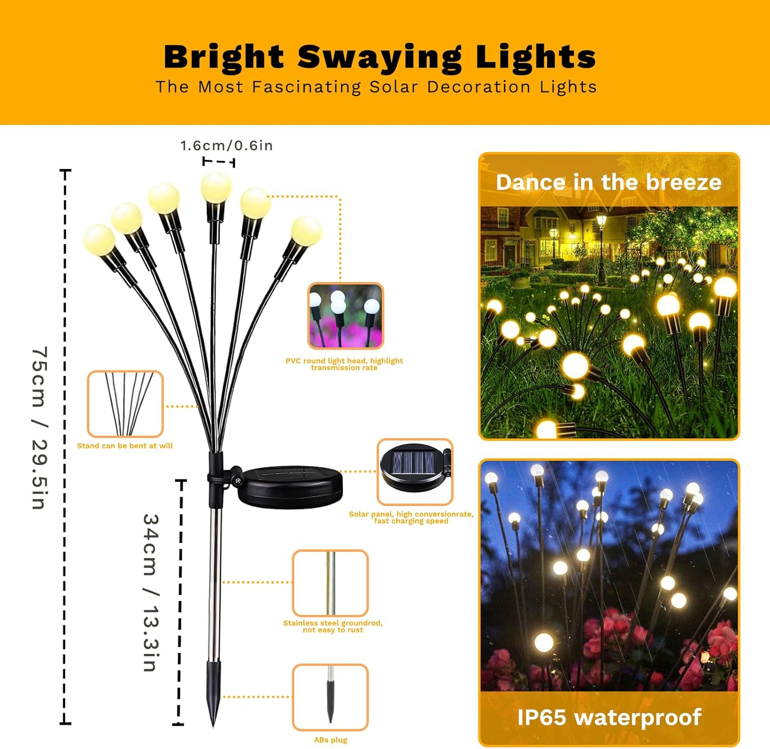 Solar Powered Firefly Lights, 8 Pack 6 LED Solar Garden Lights, Waterproof Solar Swaying Fairy Lights Bulbs, Christmas Lights Decorative for Yard Landscape Garden Patio & Outdoor Decor, Warm Light image number 6