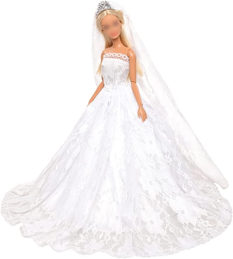 Barwa White Wedding Dress with Veil and Pink Princess Evening Party Clothes Wears Gown Dress Outfit with Hat for 11.5 Inch Girl Doll image number 3