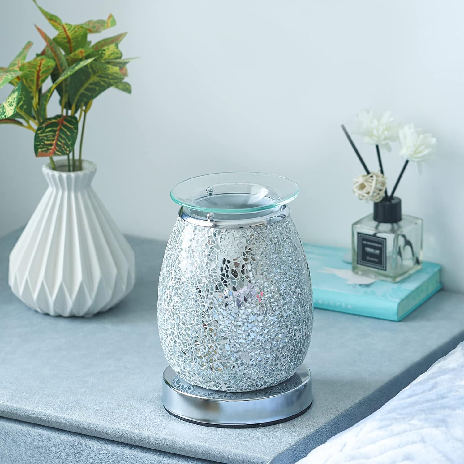 Stunning Electric Wax Melt Burners, Oil Burner, Wax Warmer, Night Light Oil Lamp for Home Decoration - Silver Mosaic image number 5