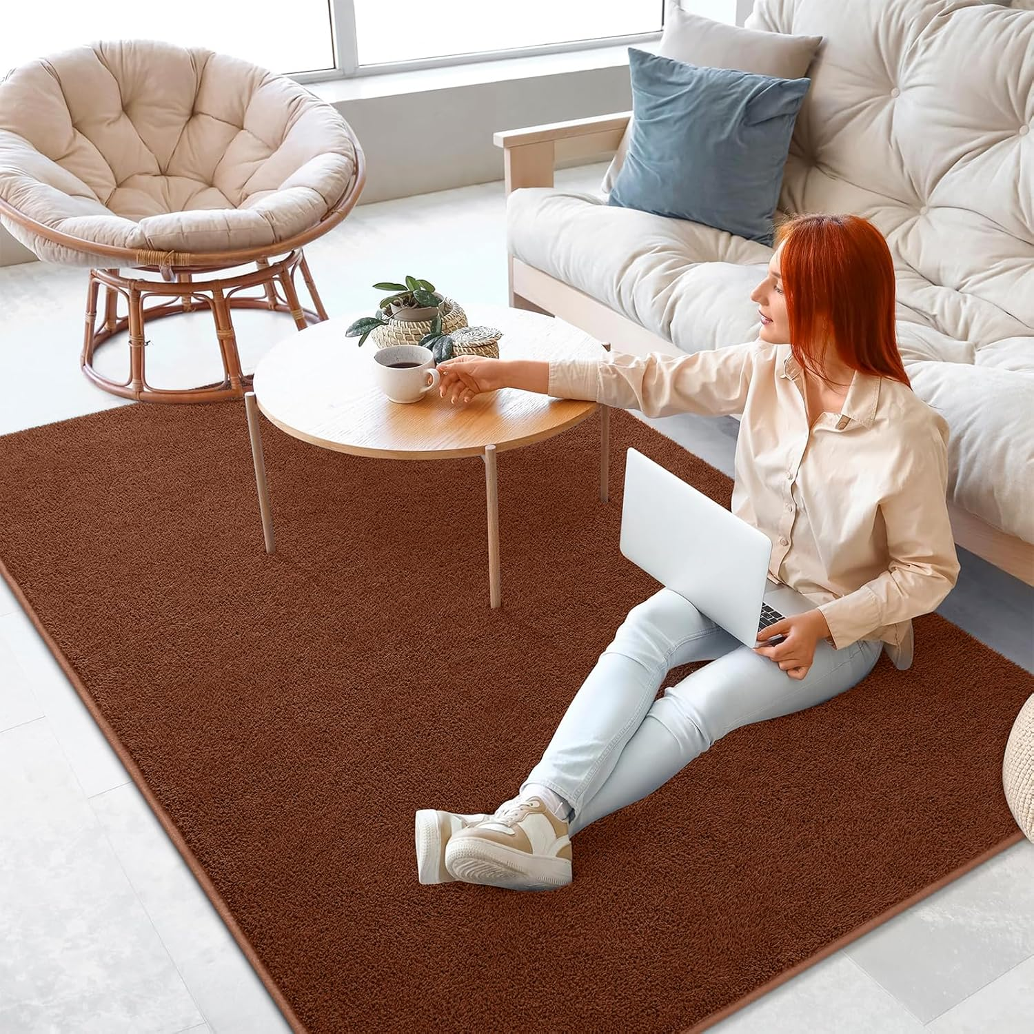 Area Rug Playmat for Kids, 1Cm Thick Coral Velvet Non-Slip Fluffy Carpet, Modern Washable Soft Fur Floor Play Mat Throw Rugs for Living Room,Bedroom,Playroom (Brown, 200X120Cm) image number 6