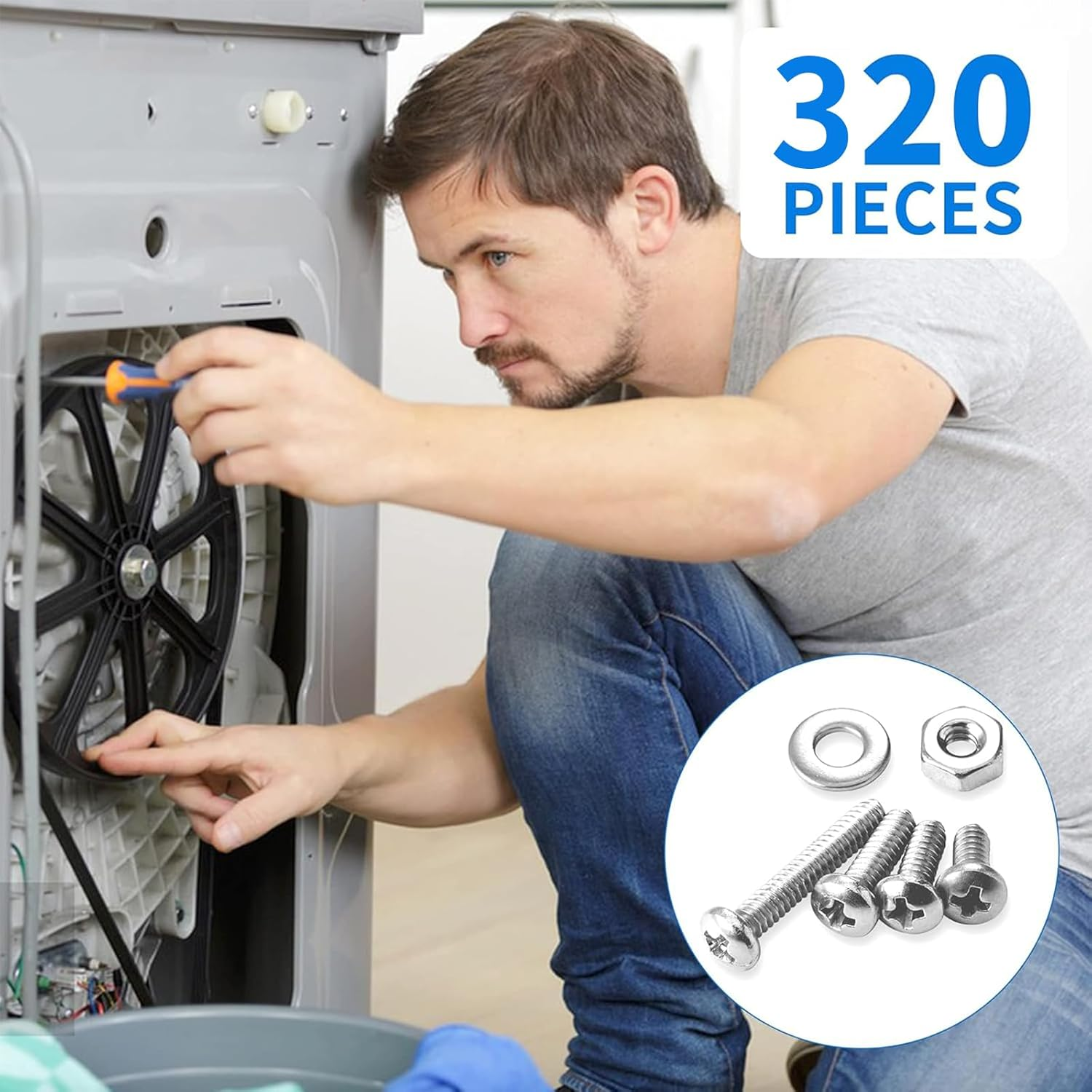 Zalizr 320 PCS M3 Screw Assortment Kit, Stainless Steel Phillips Pan Head Screws with Nuts & Washers, Machine Screws Hardware Set with Storage Box (6/8/12/16/20Mm) image number 5