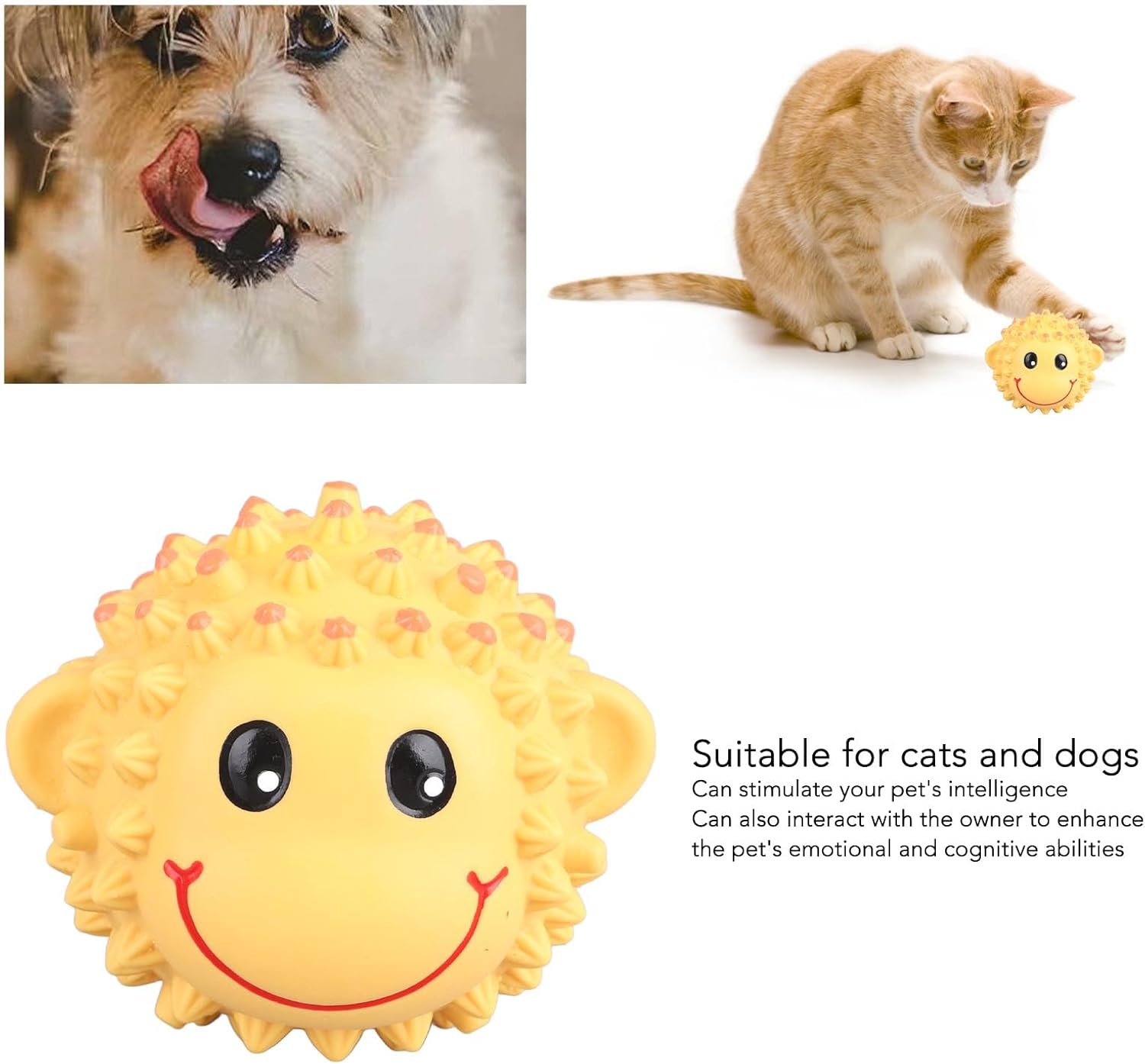 Pet Chewing Ball, Bite Resistant Teeth Cleaning Interactive Animal Shape Cat Dog Chew Toy, Latex Dog Chewing Enrichment Toys Puppy Teething Chew Toy for Dogs