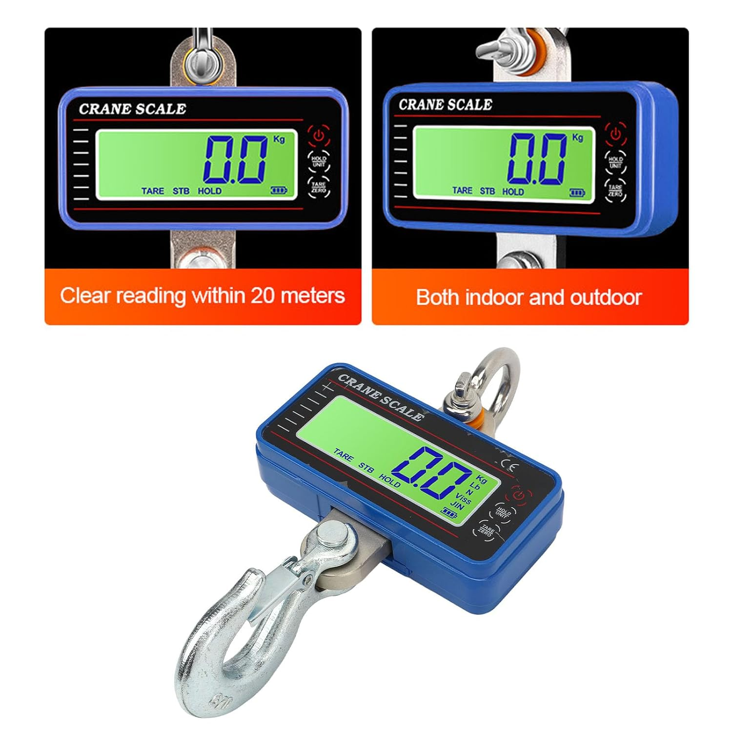 Electronic Crane Scale 1500Kg, High Accuracy Sensor LED Screen Portable Wireless Hanging Hook Scale for Factory Warehouse Dock Blue image number 1