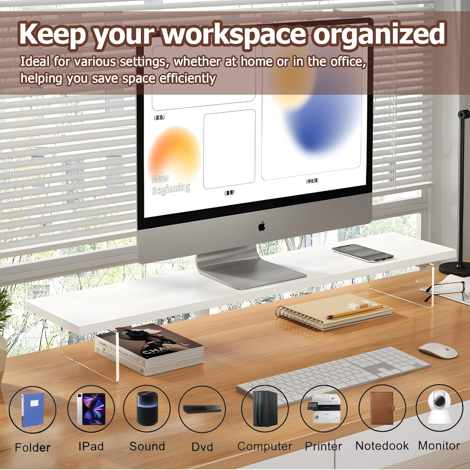 Monitor Stand Riser,Wood & Acrylic Computer Monitor Stand,Desk Organizer Accessories,Multifunctional Desktop Organizer Stand for Laptop, PC, Computer, Printer(Maple) image number 1