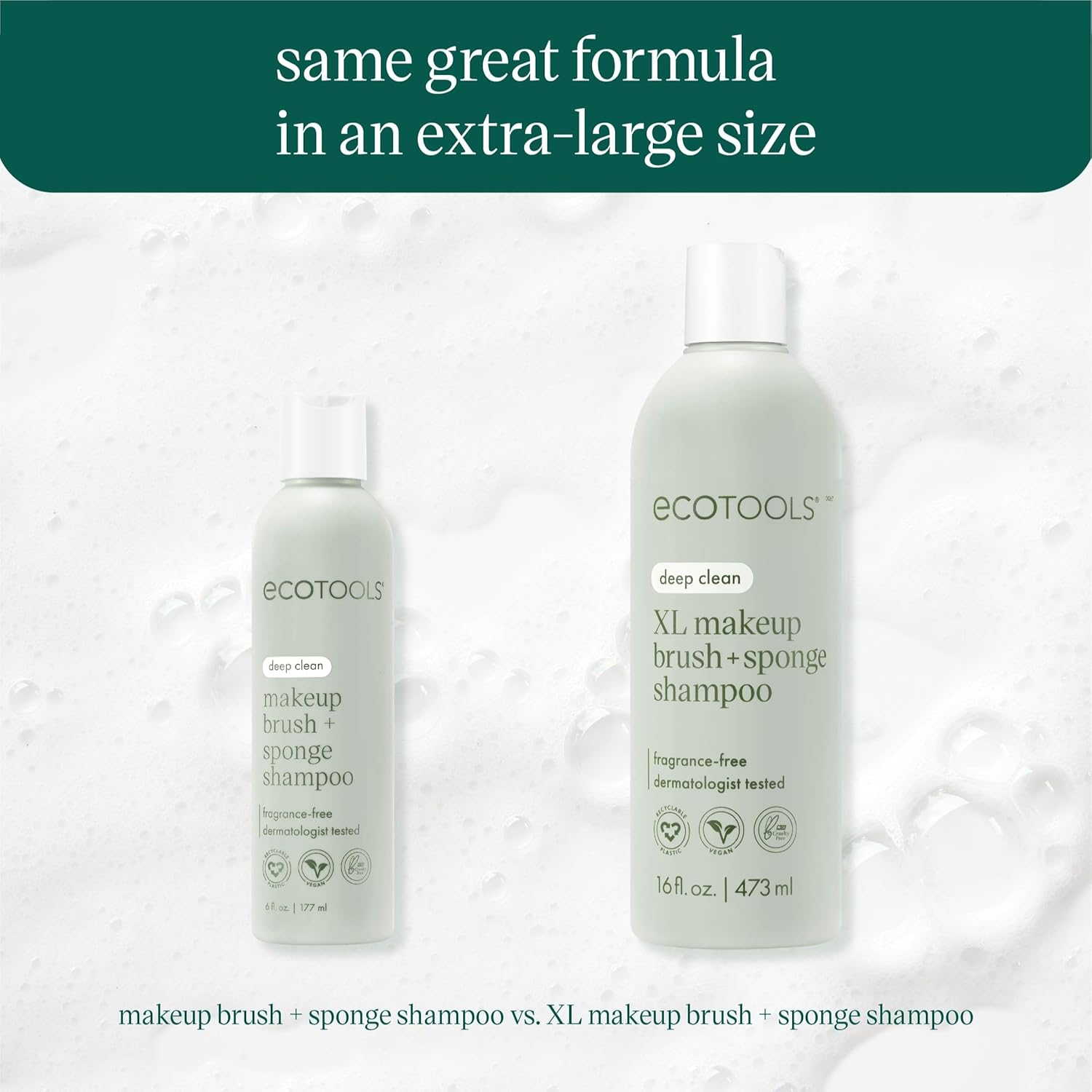 Ecotools XL Makeup Brush + Sponge Shampoo, Removes Makeup, Dirt, & Impurities from Makeup Brushes & Makeup Blending Sponges, Fragrance-Free, Vegan, & Cruelty-Free 16 Fl. Oz./473 Ml, 1 Count