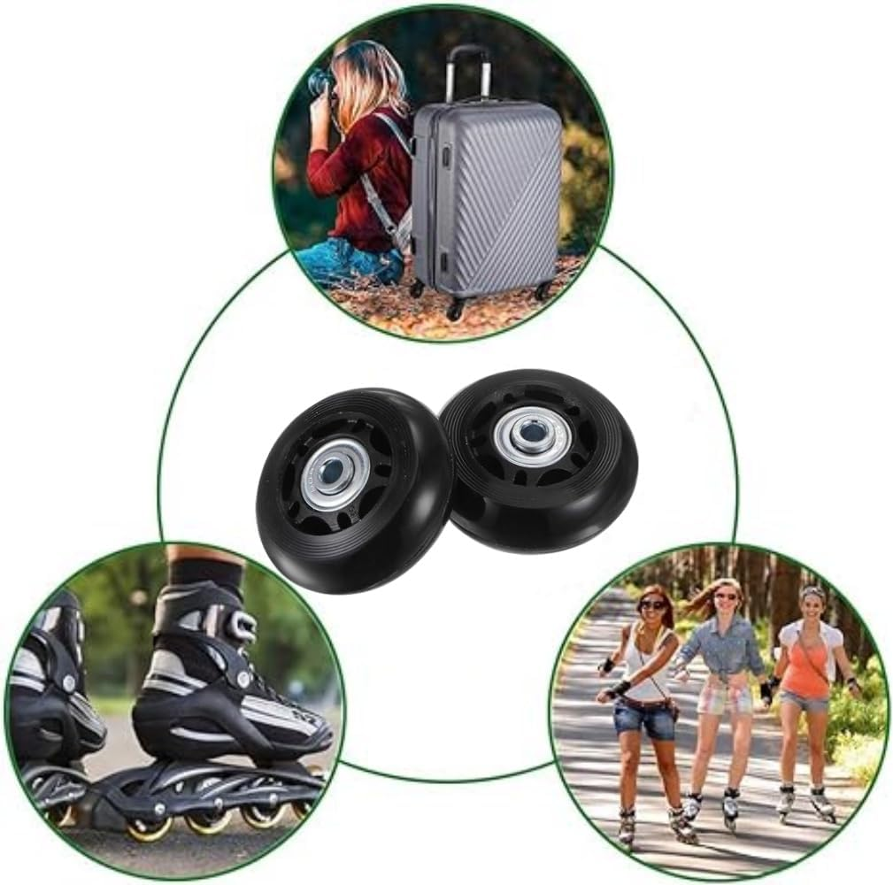 Replacement Luggage Wheels,Suitcase Replacement Wheels, 60X24Mm Suitcase Wheel with Bearings Repair Kits, 2 PU Bearing Wheels, Wrenches & Axle Screw for Trolley Bag, Inline Skate and Caster Board