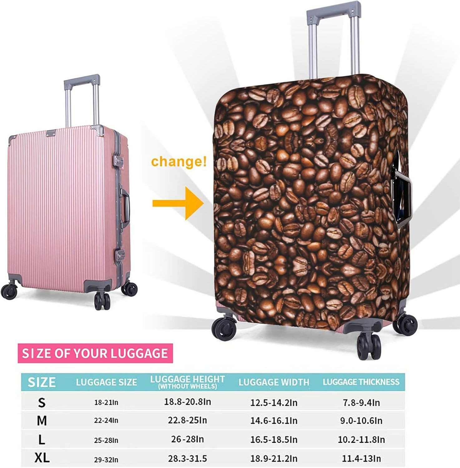 Obabo Butterfly Purple Travel Luggage Cover,Washable Suitcase Cover Protector Anti-Scratch Suitcase Cover Fits 18-32 In, Funny Roasted Coffee Beans, S image number 2