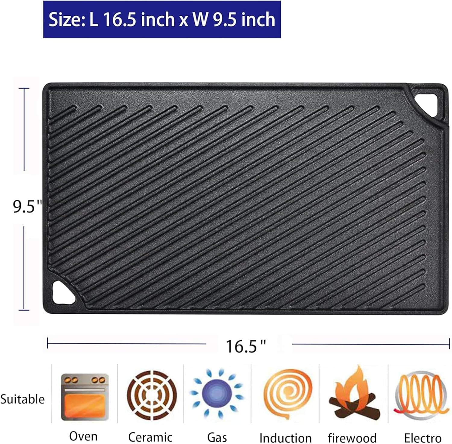 Aping Cast Iron Griddle, Nonstick Reversible Griddle Pan with Mitts for Gas Grill, Cast Iron Griddle Plate for Gas Stove Top, Oven, Outdoor Grill or Campfire,16.5'' X 9.5'' image number 5