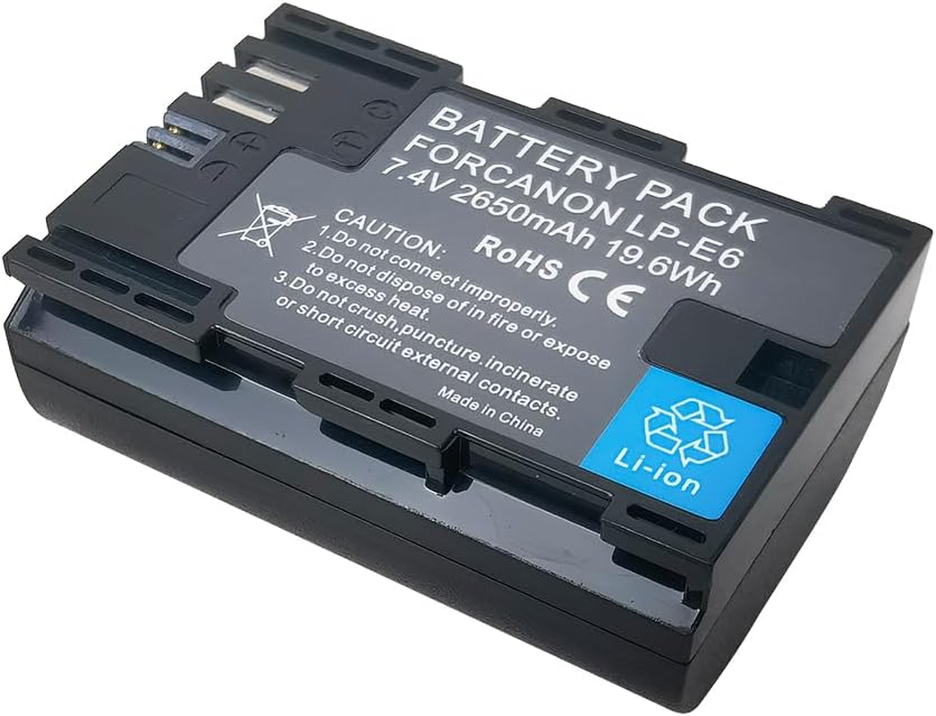 2X 2650Mah Battery Pack for Canon LP-E6N LP-E6 LPE6N LPE6 LC-E6E, EOS 5D Mark II,5D Mark III,5DS, 6D 7D 60D 60Da 70D 80D 90D,7D Mark II,7D Mark III,XC10,XC15 Digital SLR Camera