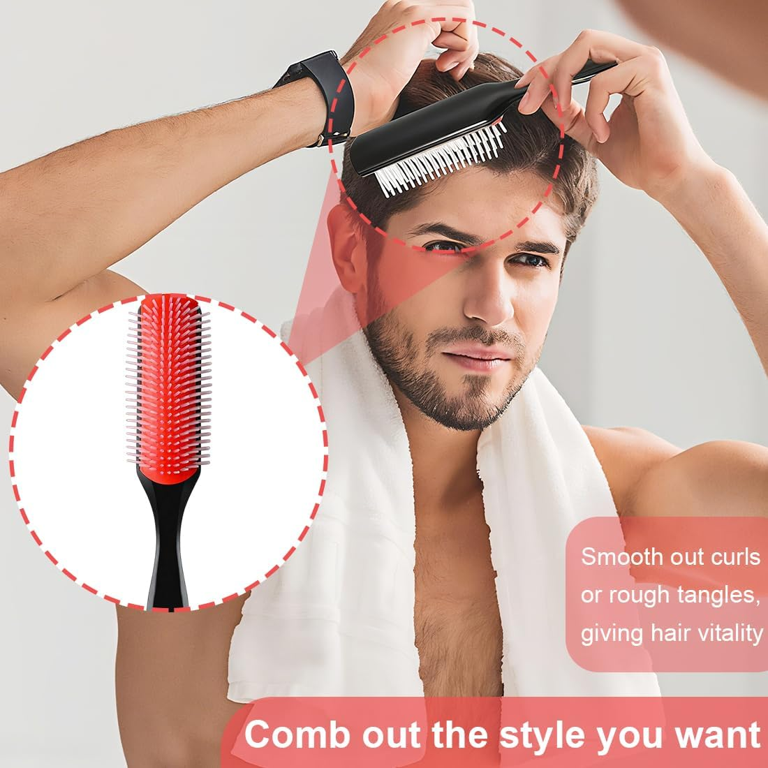 LQIOACU 1 Piece Hair Brush without Pulling, Comb Hair Brush for Tangle Curls, for Wet or Dry Curly Hair, 9-Row Brush for Detangling, Separating and Shaping image number 3