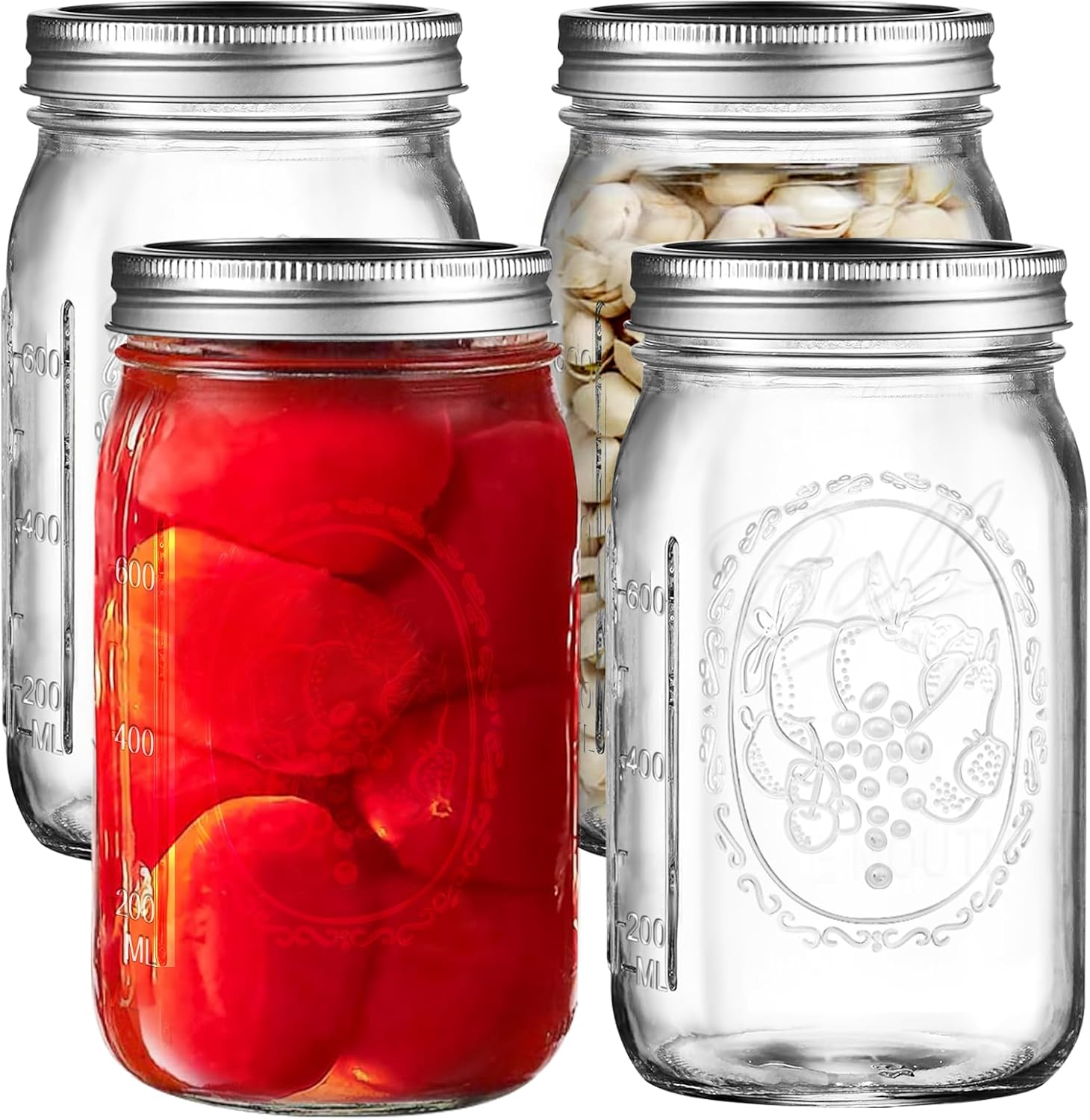 Mason Jars Set,Regular Mouth Spice Jar with Airtight Lids - Thicken Seasoning Spice Containers for Kitchen Organization and Storage (4 * 32Oz) image number 6
