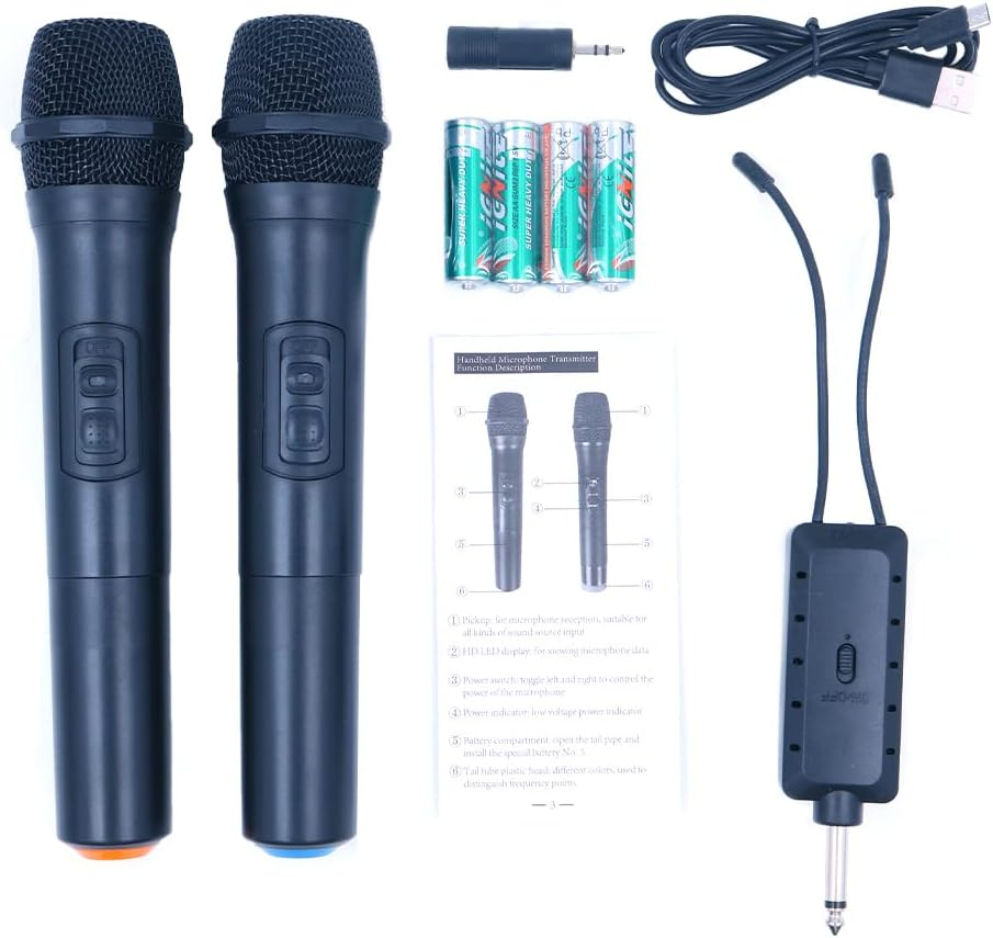 Dual Wireless Microphone, Rechargeable Mic System with Receiver and Anti-Slip Ring, 30-100 Meters Transmission Distance for Karaoke Singing, Public Speech, Wedding, Stage, Outdoor Activity image number 2