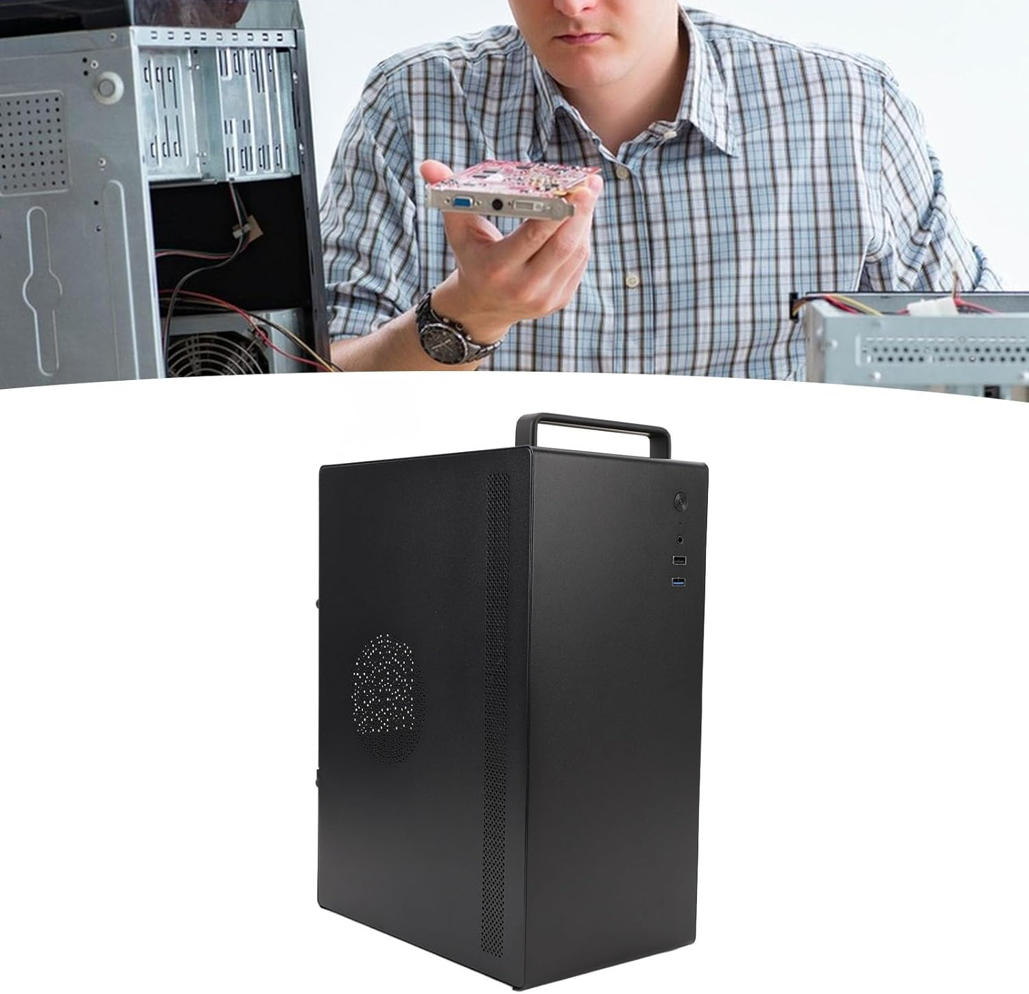 XUMIUZIY Micro ATX ITX Gaming Computer Case with Fine Space Layout, CPU Cooler up to 140Mm, GPU up to 250Mm, SSD HDD Support, Top Mounted Ports for Easy Access, 270&deg; Full View Tempered image number 3