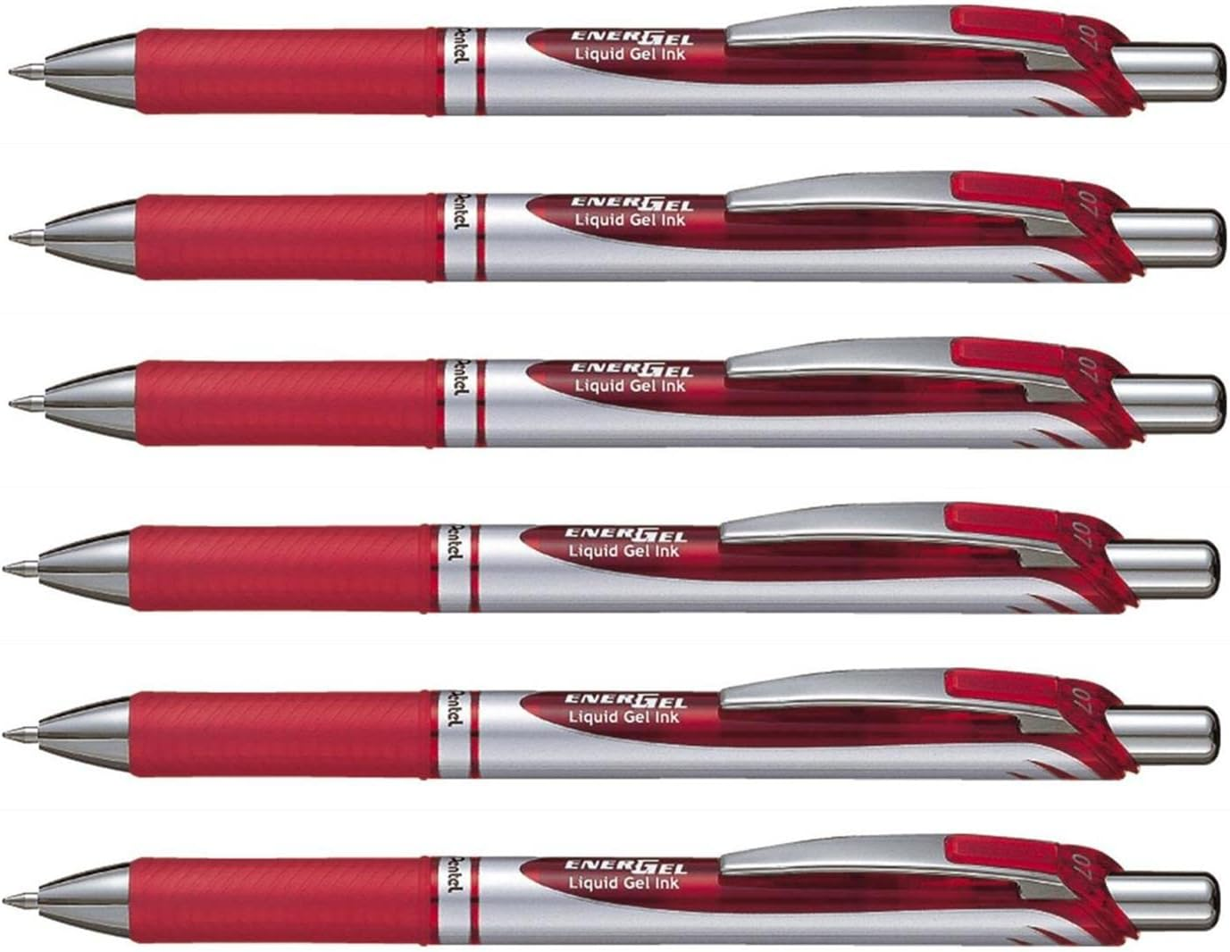 Pentel 0.7Mm Fine Point Energel-Xm Refilable Retractable Gel Roller with Metallic Looking Barrel - Red