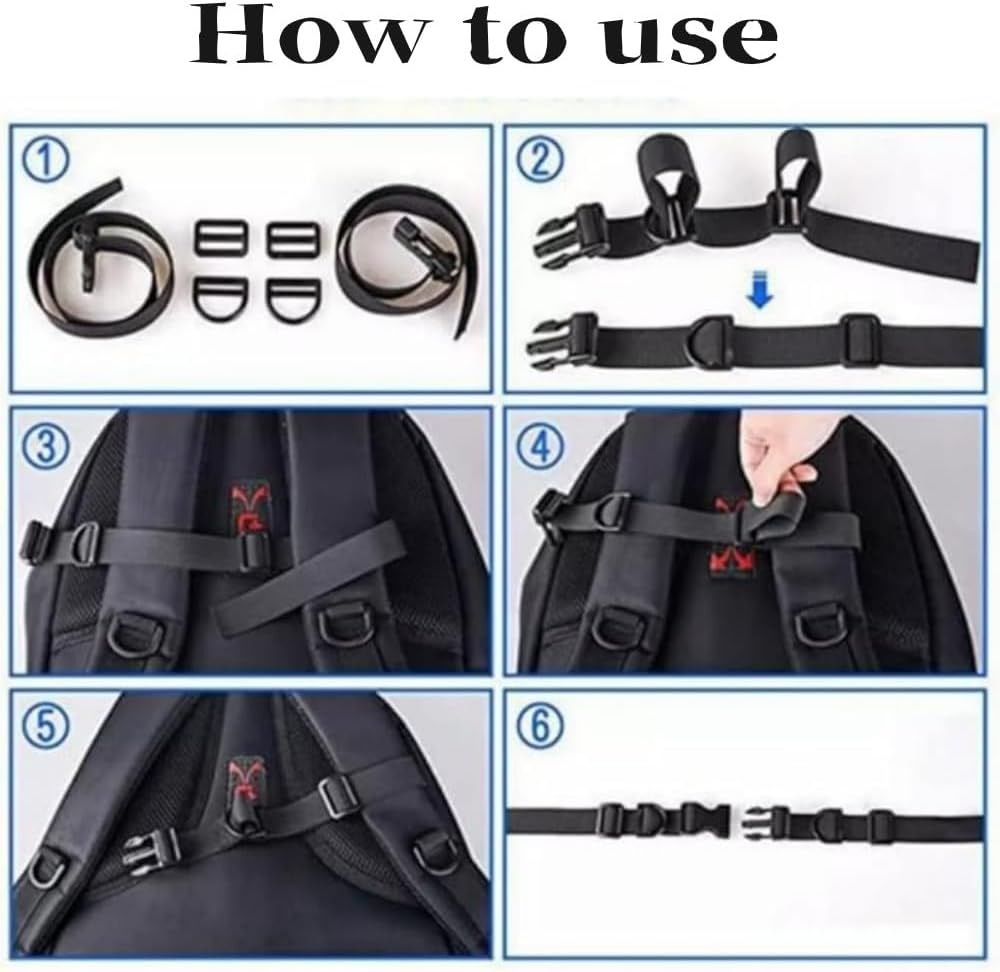 Goxfaca 2 Pack Backpack Chest Straps, Heavy Duty Adjustable Backpack Sternum Strap Belt with 10 Pieces Zipper Pulls - Black image number 2