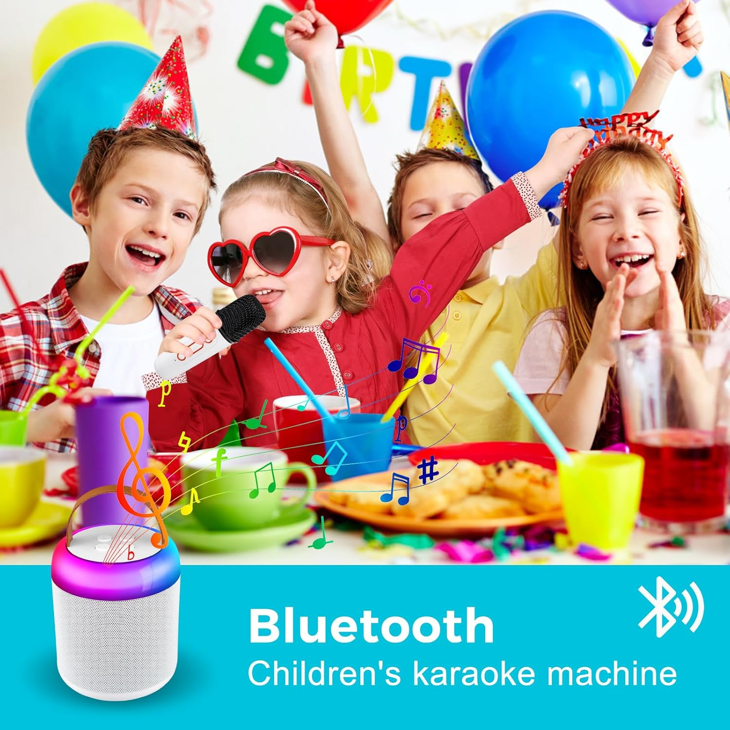Aisuo Kids Karaoke Machine, Portable Bluetooth Speaker with 2 Wireless Microphones, Dynamic Lights Karaoke Machine for Kids Adults, Birthday Party Home, Outdoor. image number 5