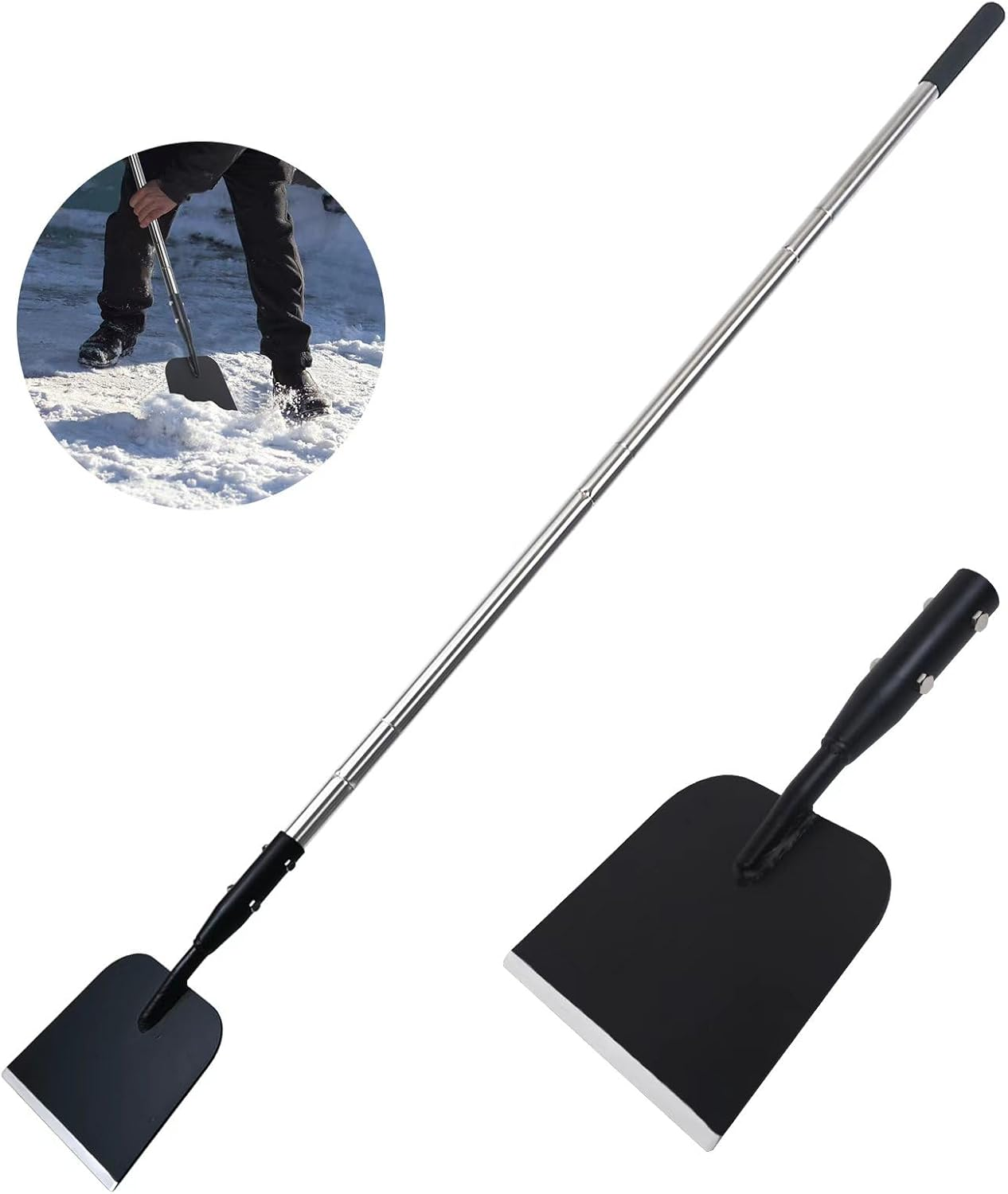 BARAYSTUS Snow Shovel, Sharp Flat Shovel with Adjustable Handle, Carbon Steel Ice Shovel, Multifunctional Cleaning Shovel, Weed Scraper with Handle for Walkway, Driveway image number 5