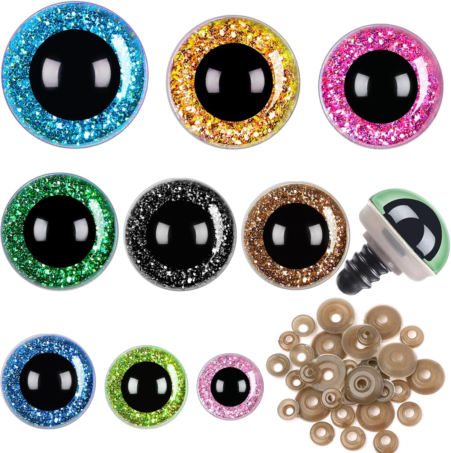 UPINS 90Pcs Safety Eyes and Noses for Amigurumi Large Plastic Craft Crochet Eyes for Stuffed Animals DIY Puppet Bear Toy Doll Making Supplies