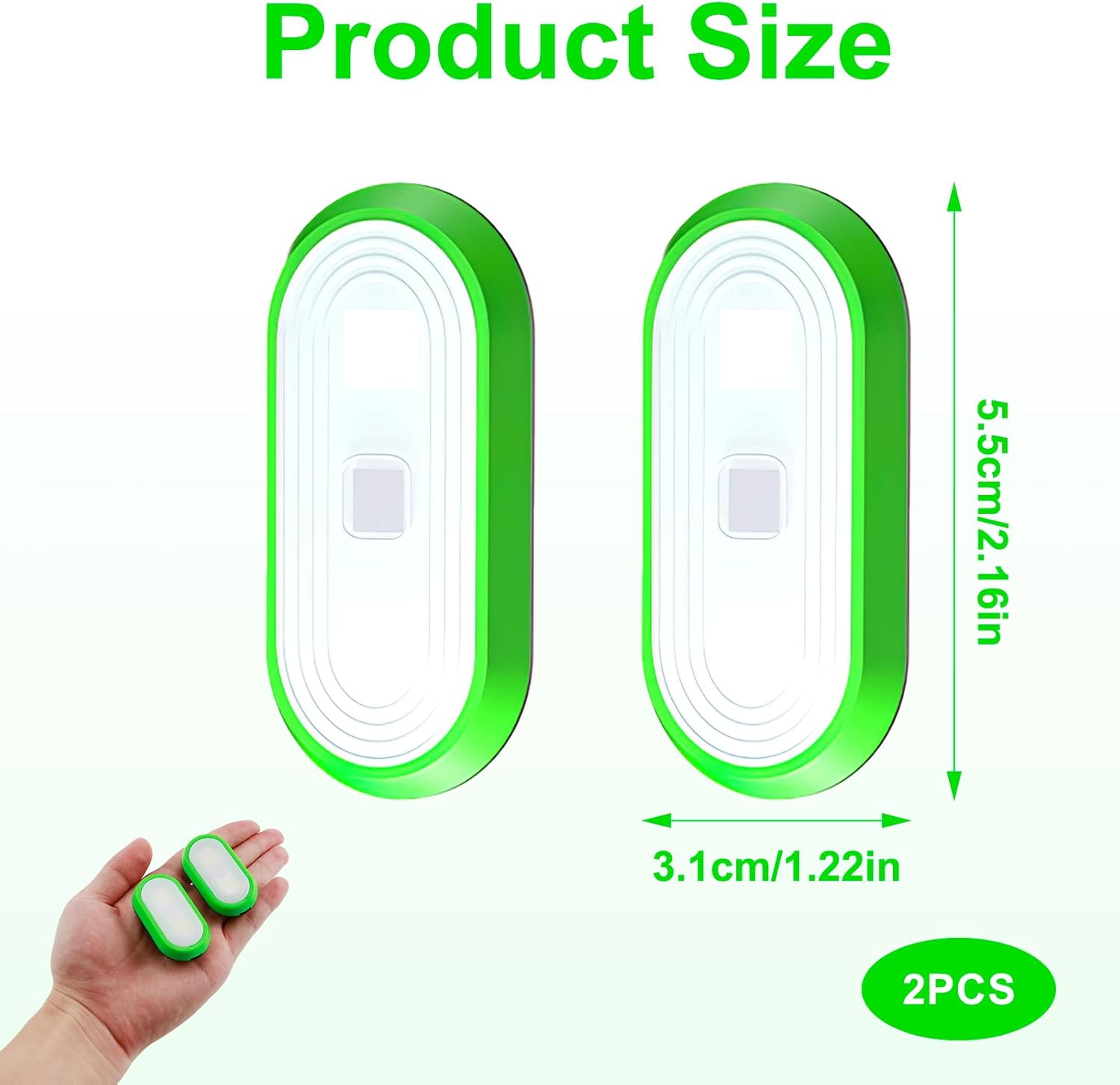 2 Pcs Small Clip on Running Light, Mini LED Torch for Runners Night Walking & Dog Outdoor Activities, Lightweight Hands Free Clip-On Flashlight 3 Light Modes Touch Adjustment (Green) image number 3