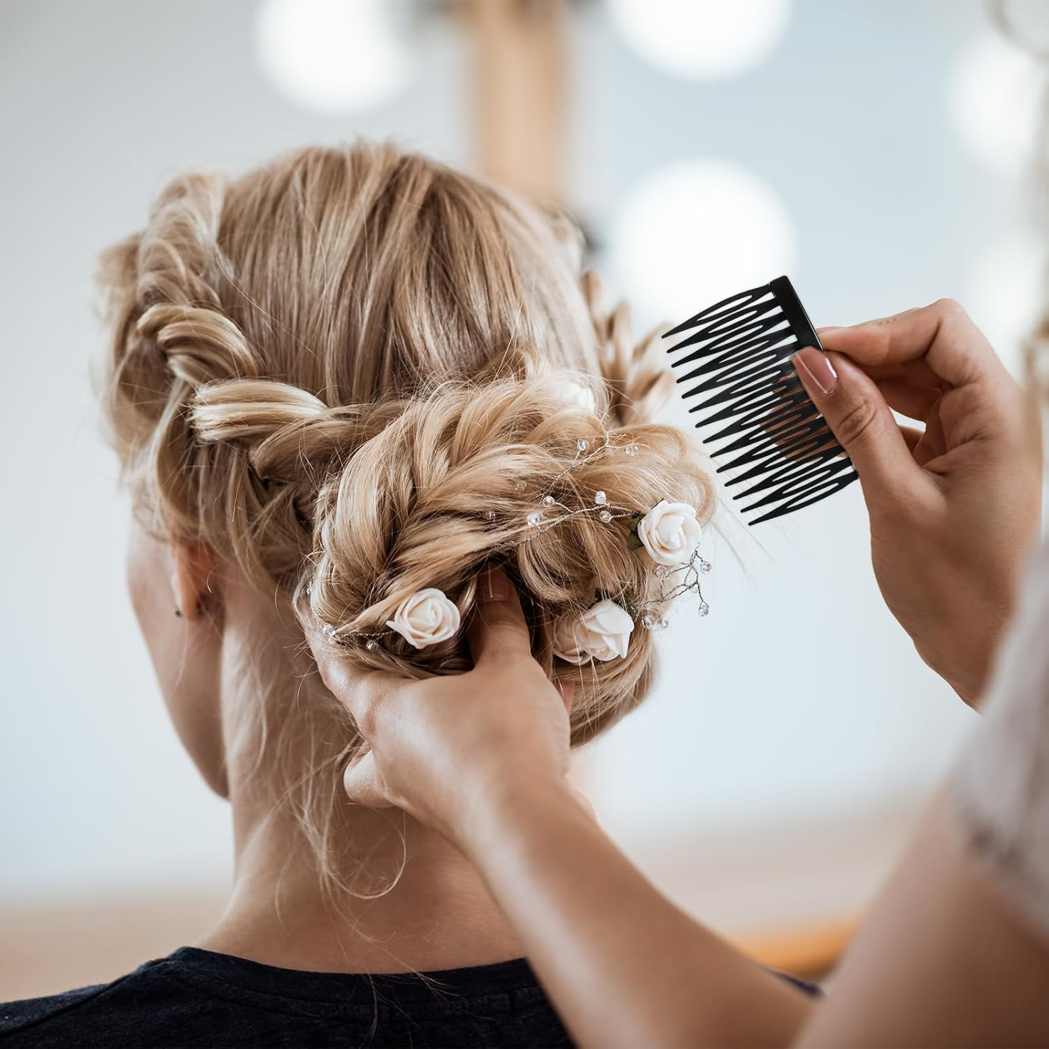 24Pcs Hair Combs for Women Accessories Hair Side Combs for Fine Thin Hair 14 Teeth Plastic Side Hair Clips Decorative Twist Comb Clips for Women Girls Bridal Wedding (Black, Transparent, Brown) image number 4