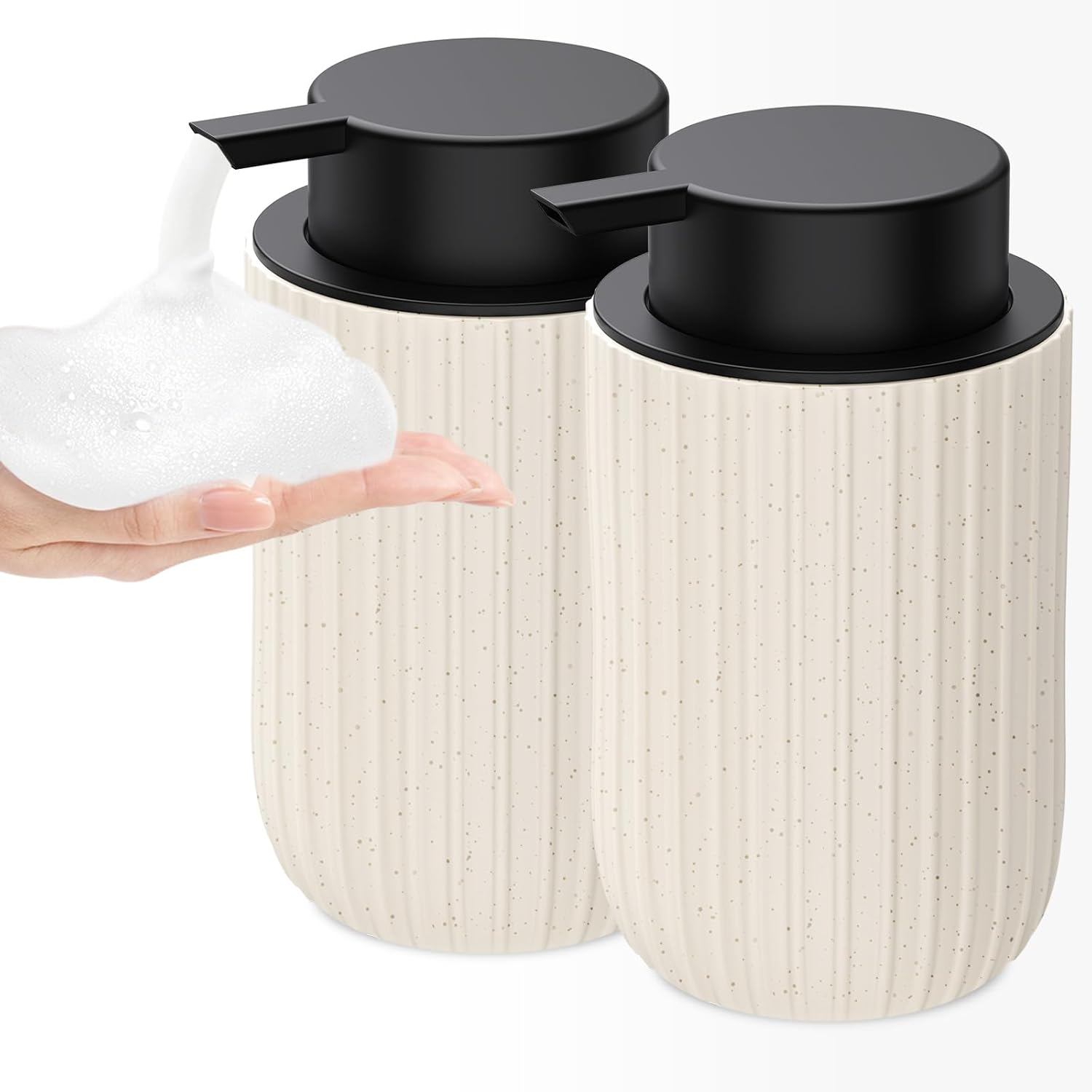 Foaming Soap Dispenser Black, Ceramic Foam Hand Soap Dispenser for Bathroom 12Oz Refillable Liquid Lotion Soap Dispenser with Rust-Proof Foaming Pump for Countertop