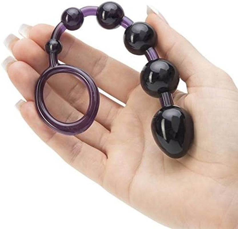 Lovehoney Purple Anal Beads with Ergonomic Finger Loop - Reverse Tapered and Flexible PVC - 6.5 Inch
