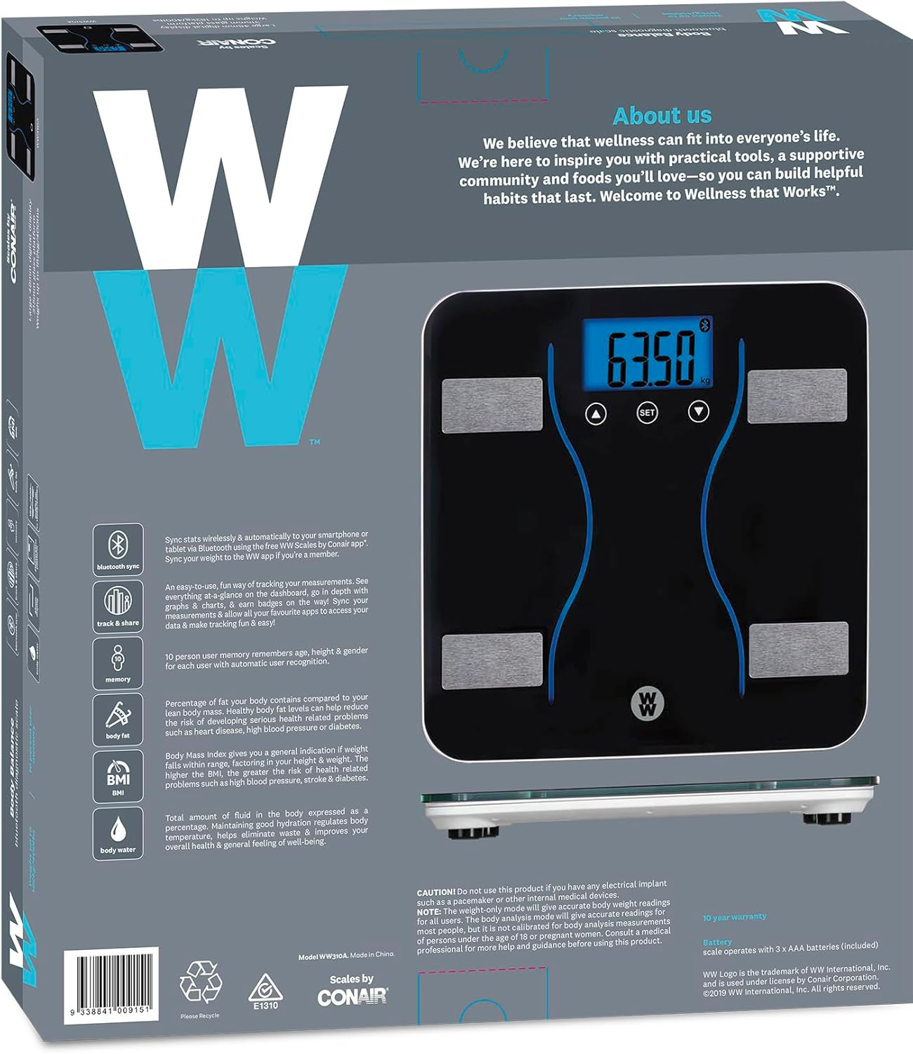 Weight Watchers Bluetooth Body Analysis Scale &ndash; Measures Weight, Fat, Water & BMI, Syncs to Smartphone or Tablet, Smart App Connectivity