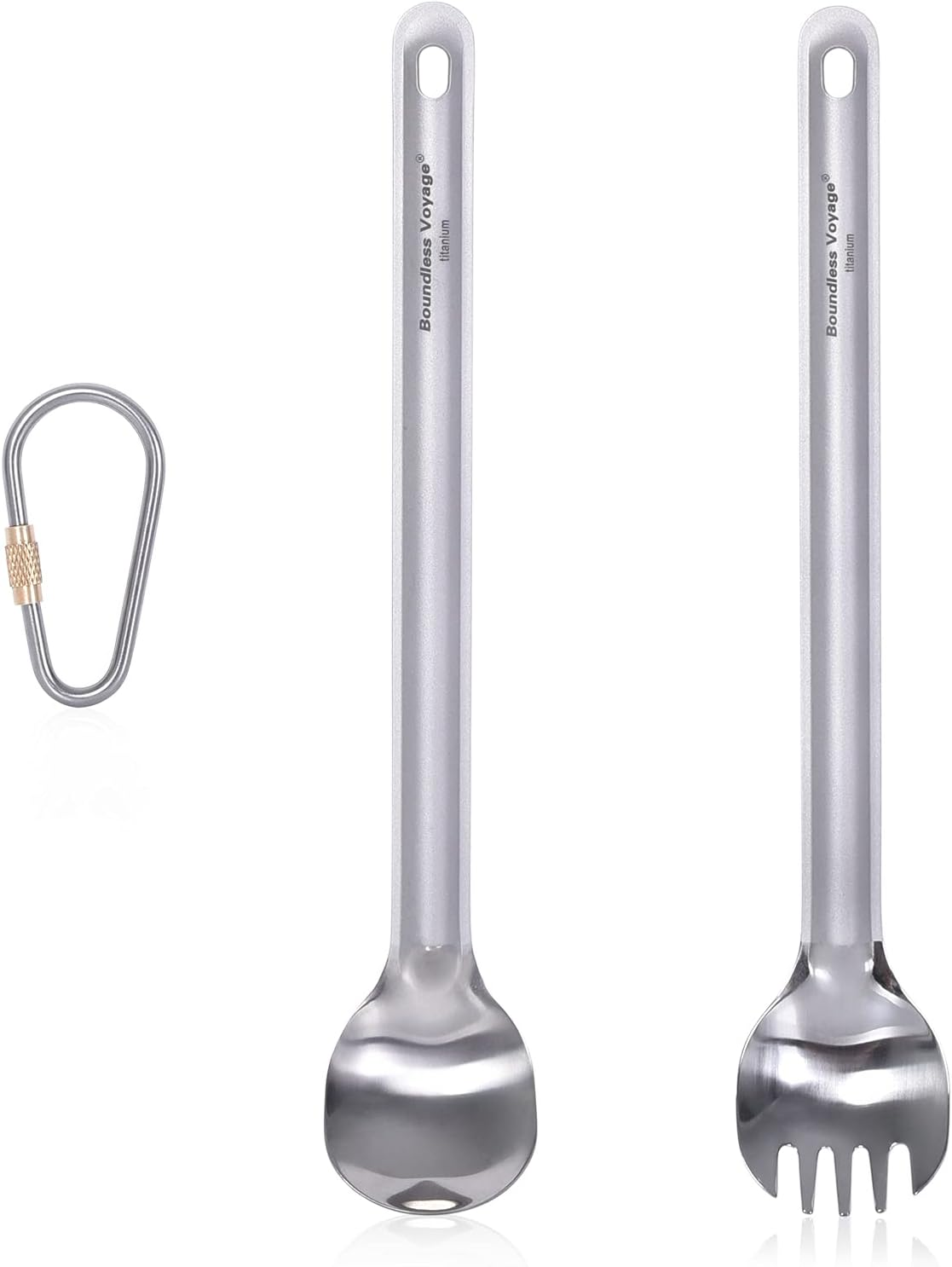 Boundless Voyage Outdoor Titanium Long Handled Spoon Spork Ultralight Camping Polished Tableware Flatware Set 2 Pcs