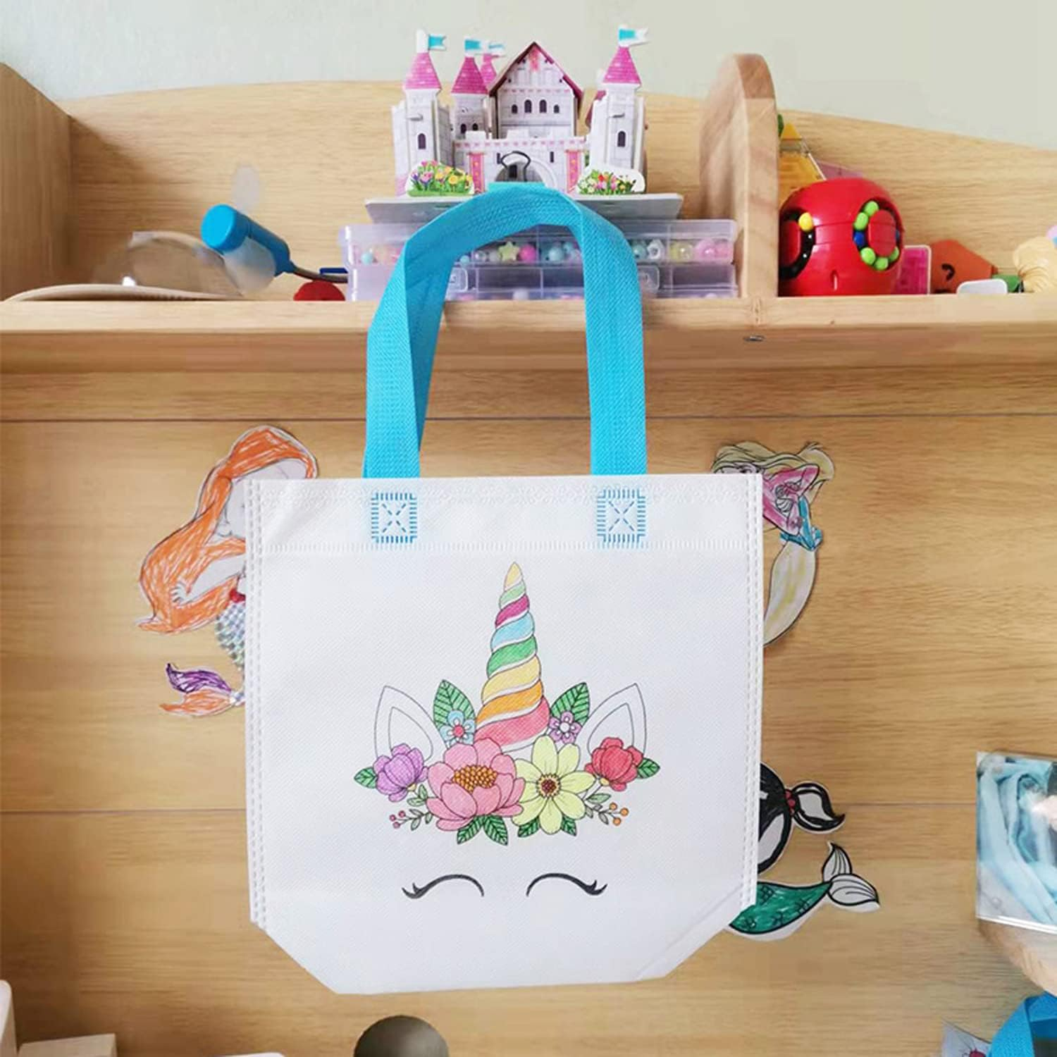 Manwetye 65 Pack Graffiti Goodie Bags for Kids Birthday Party Favors,Color Your Own Tote Bag Set,Eco Reusable Coloring Carnival Animal Art Party Bags(40 Bags +24 Color Pens +1 Pad) image number 2