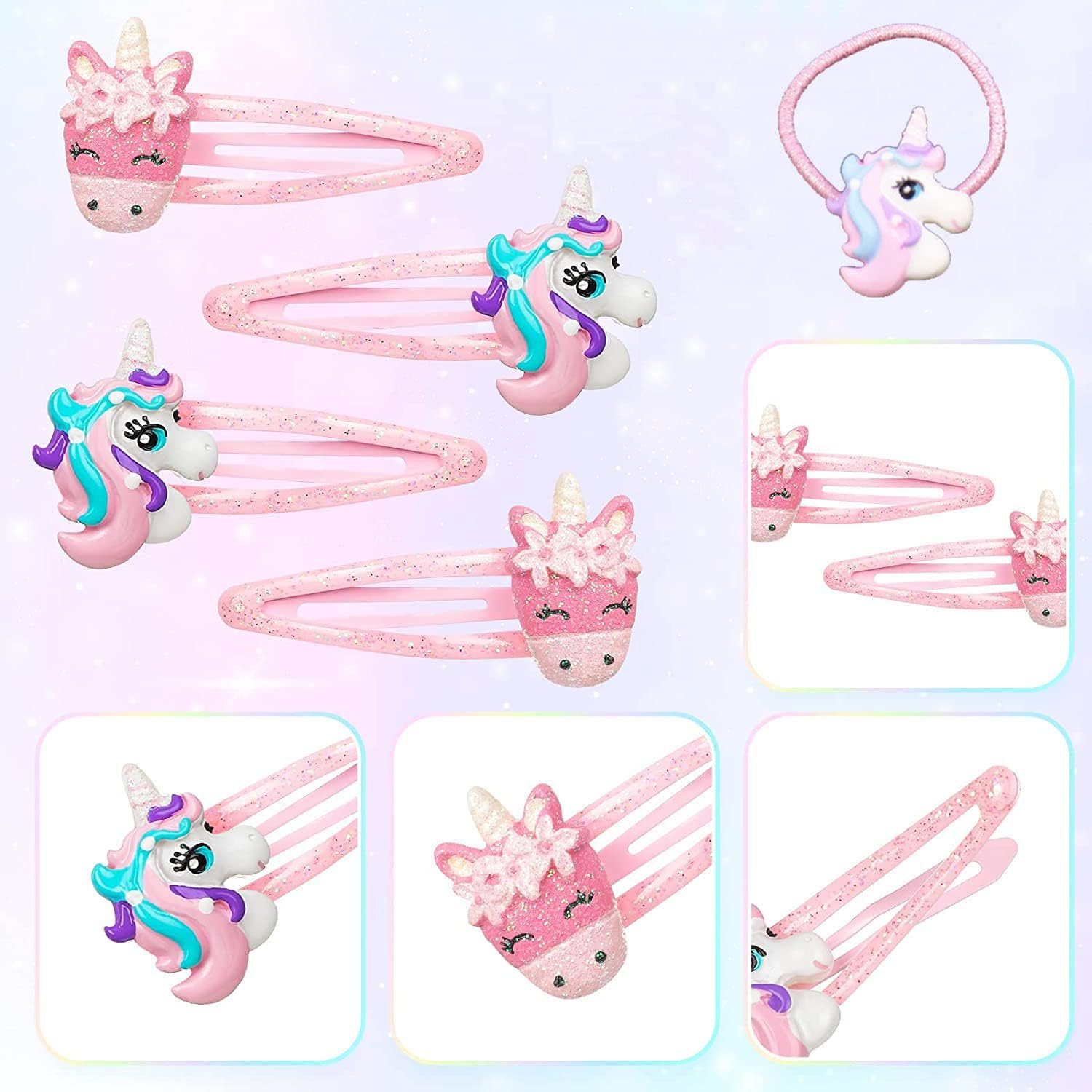 Queerelele Unicorn Hair Clips Unicorn Hair Bobbles PVC Cartoon Hair Clips Hair Clips for Children Unicorn Hair Accessories Girls Hair Clips for Toddlers Girls Hair Clip Accessories Gift (Pack of 5) image number 3