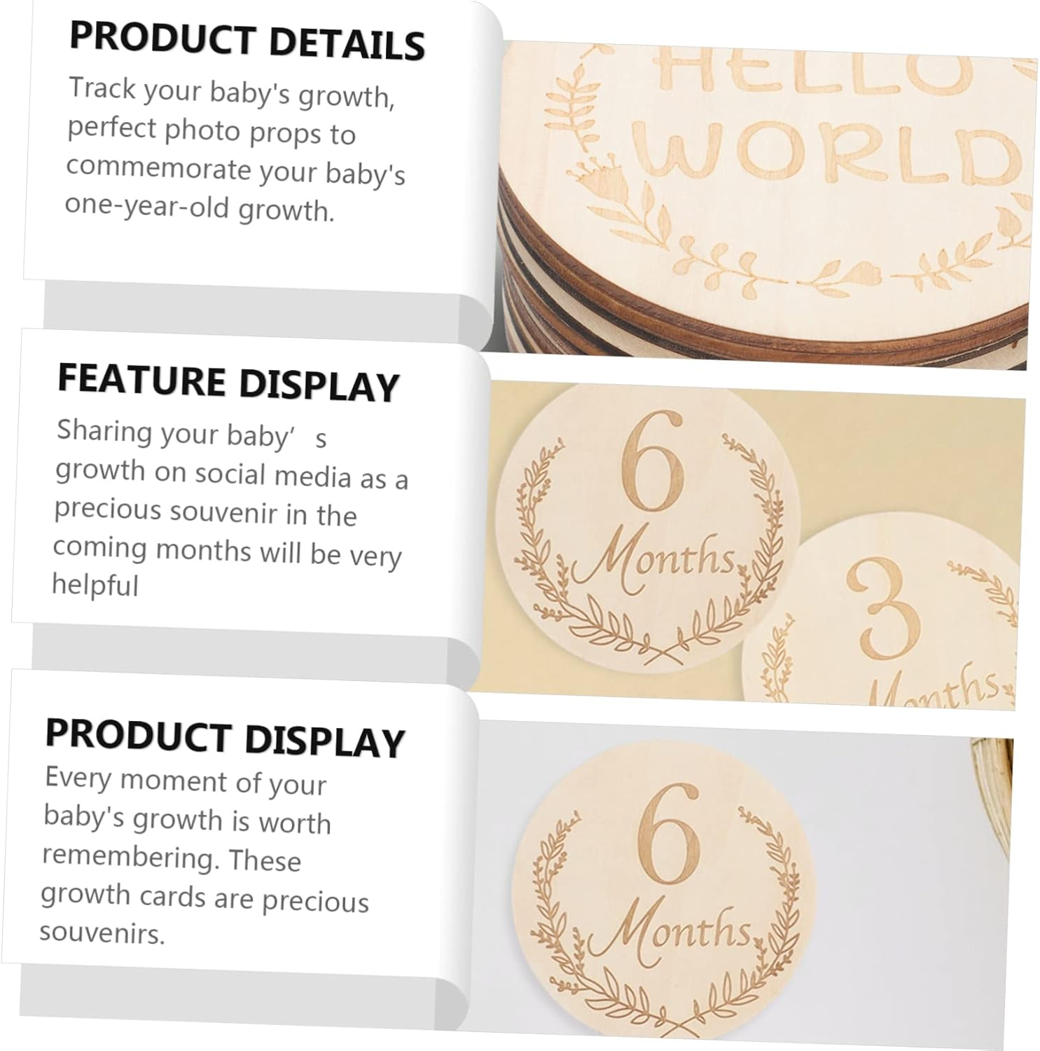 14Pcs Wooden Monthly Growth Cards Unisex Photo Props for Newborn Milestone Tracking Reusable Material for Keepsakes