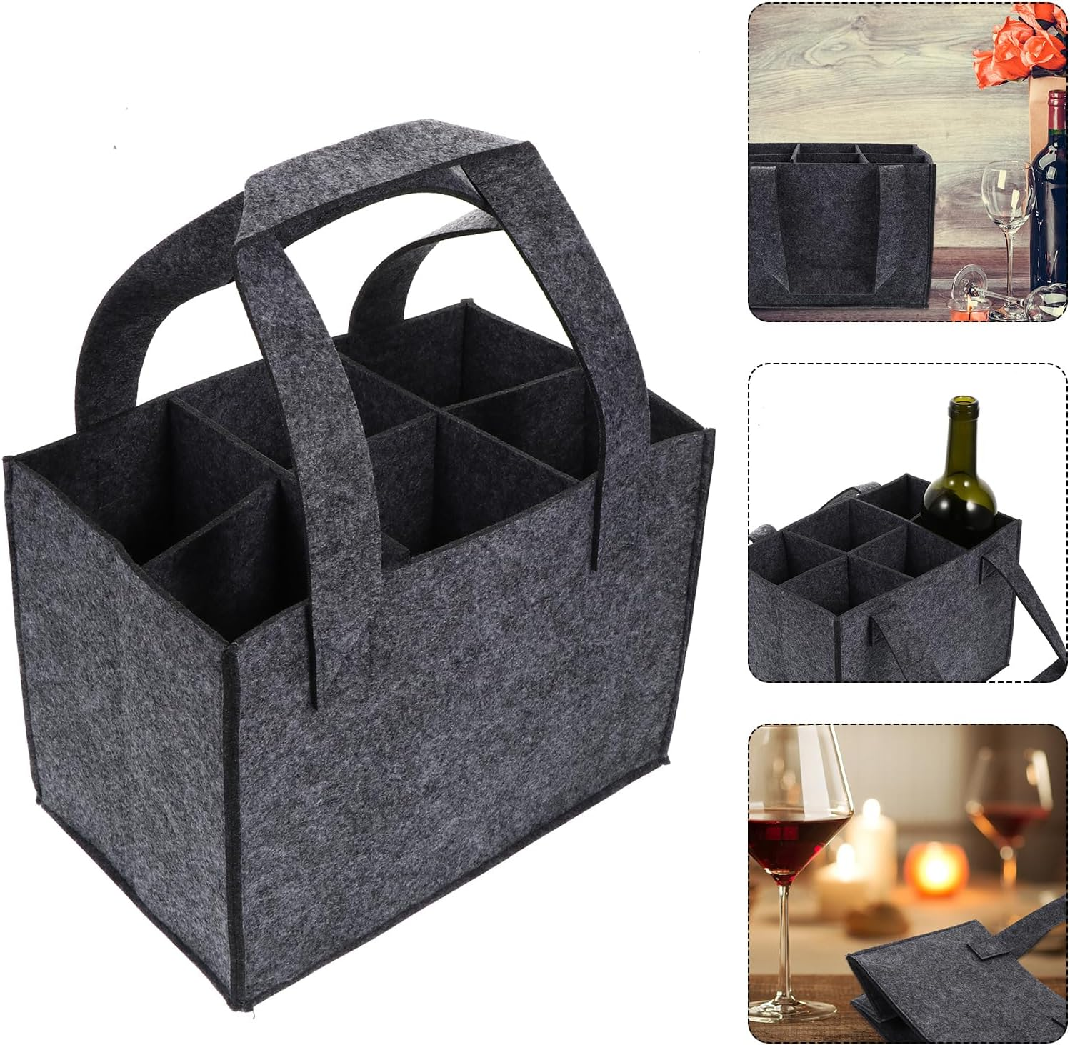 6 Bottle Wine Carrier - Insulated & Padded Wine Carrying Cooler Tote Bag with Handle and Strap for Travel or Picnic, IDEAL Wine Lover, Black - Grey image number 3