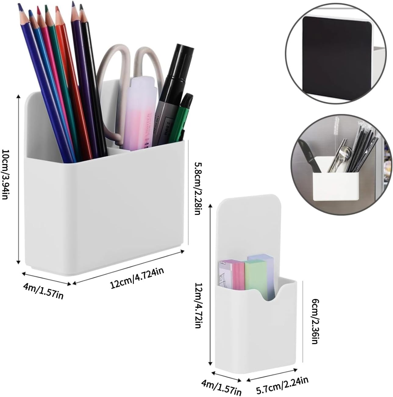 Magnetic Pen Holder,2 Pack Dry Erase Marker Holder with Generous Compartments,Strong Magnet Storage Pencil Organizer for Refrigerator,Whiteboard,Locker Accessories (White (2)) image number 3