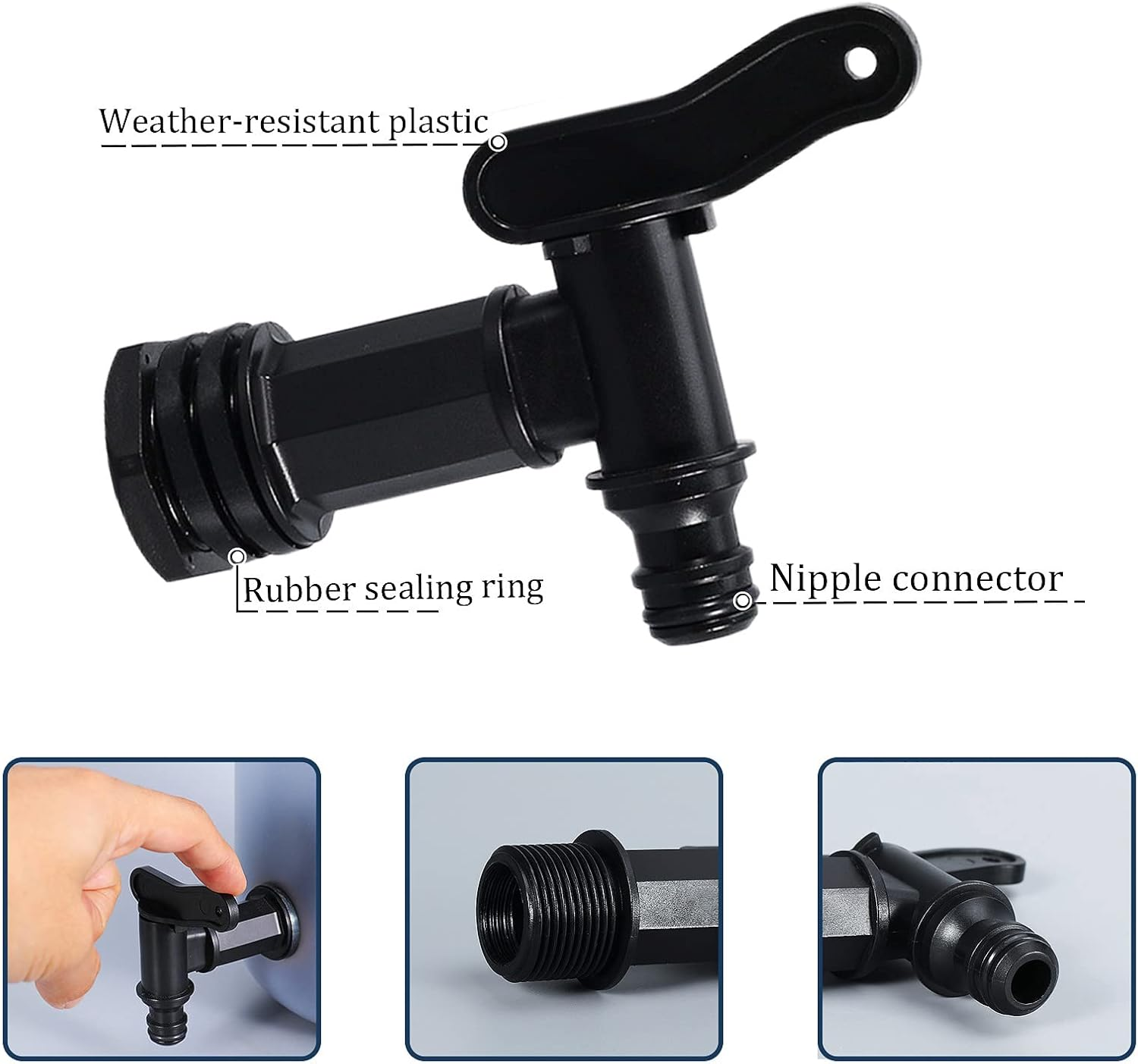Water Butt Tap Replacement Taps with Nut,Plastic Tap for Water Butt Hose Connector,Ibc Tank Fitting Adapter,Click Fit Water Hose Pipe Rain Barrel Tap,Storage Tank Threaded Connection Taps for Garden image number 1