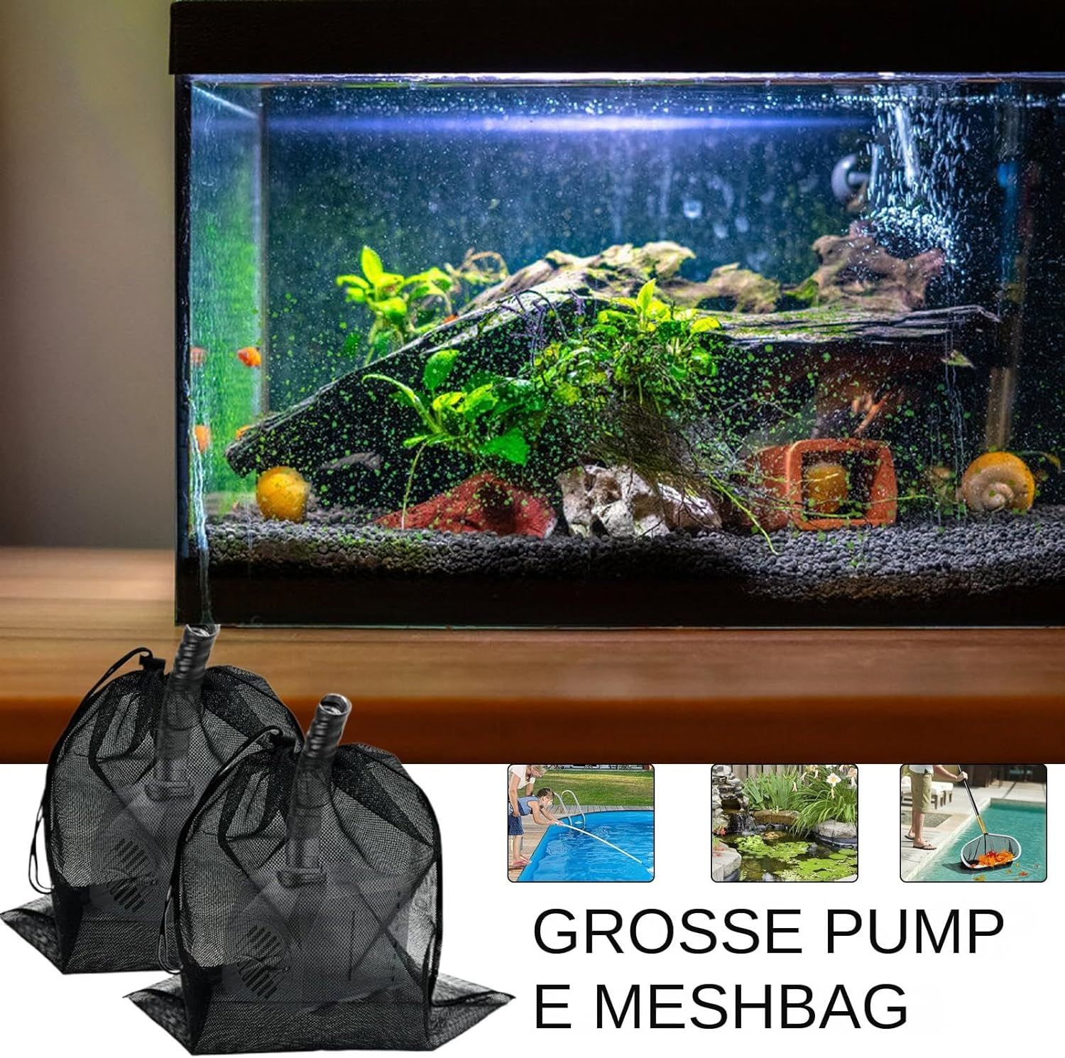 Pond Pump Filter Bag - Pond Pump Filter Bag, Pond Pump, Filter Bag with Drawstring | Aquarium Filter Mesh Filter Bag Pump Mesh Bag for Garden Pond | Outdoor Garden Pond image number 3