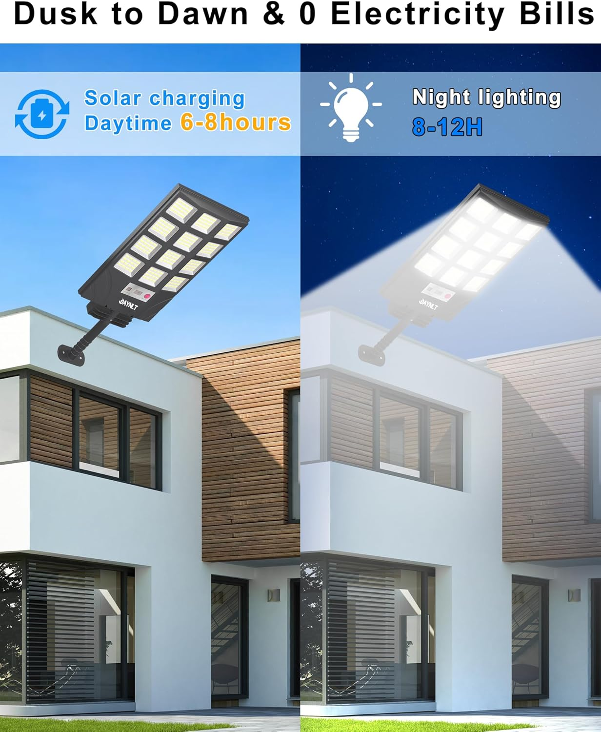 JAYNLT Solar Lights for Outside, 5 Lighting Modes Solar Flood Security Light with Motion Sensor & Dusk to Dawn&Remote, 6500K Street Lamps for Yard Garden,Shop - 4PACK image number 5