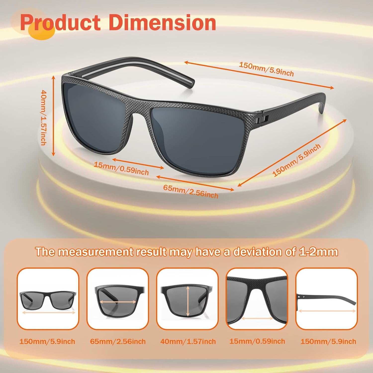 Polarized Sunglasses Plaid Frame UV400 for Men and Women Sun Glasses Outdoor Durability Comfortable with Uv Protection - Black Frame Red Line Gray Lens image number 4