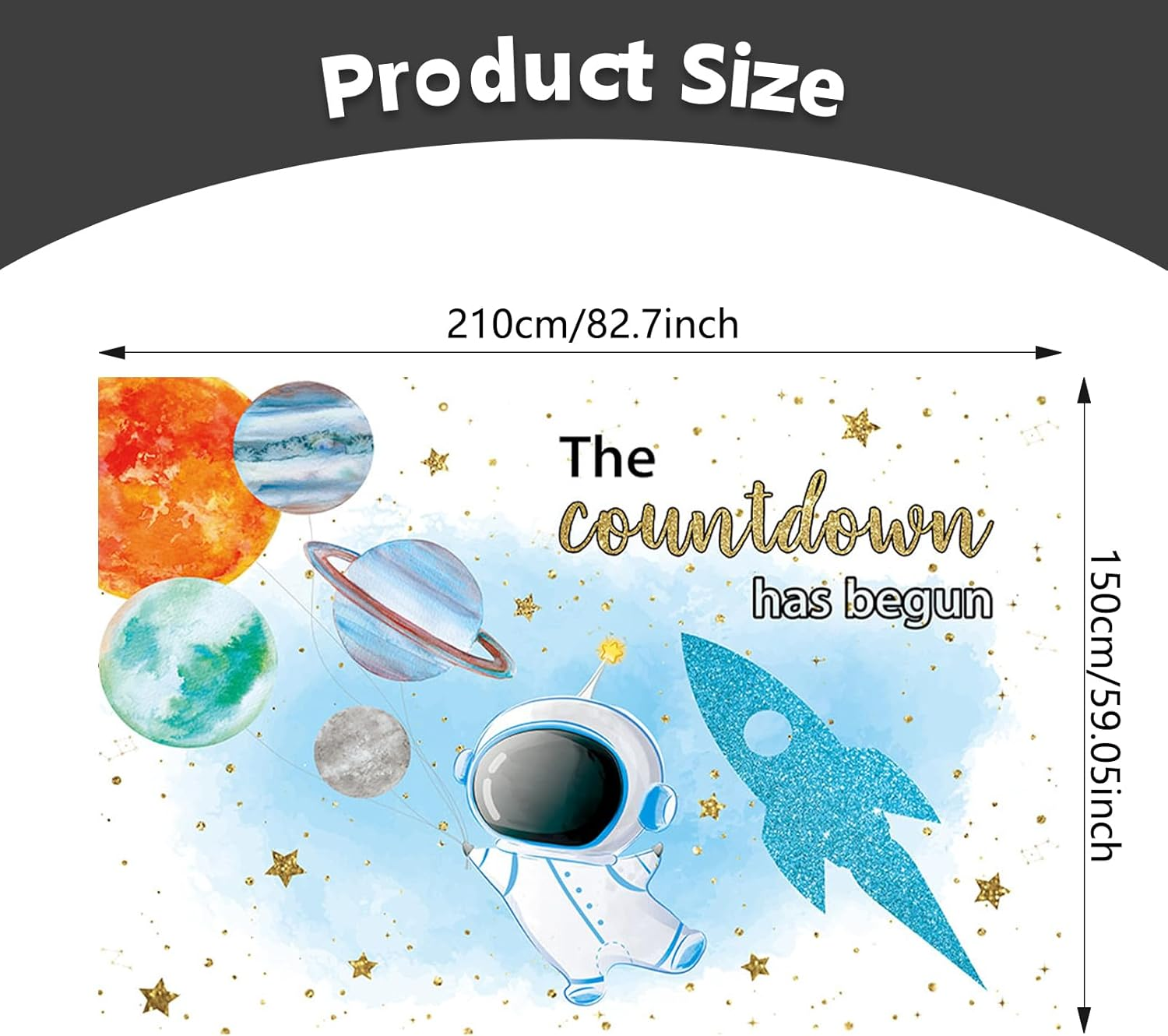APROPHIC Space Baby Party Background Blue Astronaut Boy Countdown Hat Started Background Rocket Planet Baby Shower Decoration Banner Photography Background 210 X 150 Cm image number 1