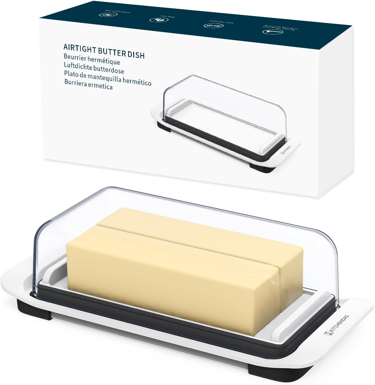 KITCHENDAO Large Airtight Butter Dish with Lid for Countertop and Fridge, Butter Keeper, Plastic Butter Holder Tray for 2 Sticks East Coast/West Coast/European Style/ Kerrygold Butter/ Cream Cheese image number 4