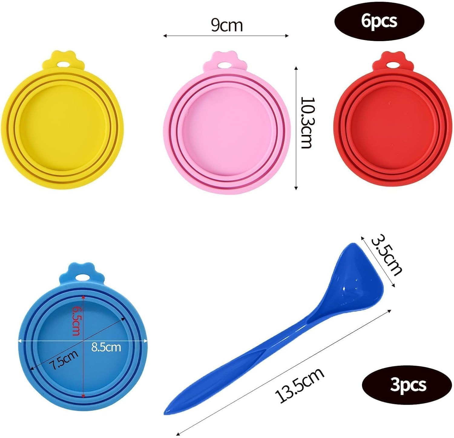 ANBOO 9-Piece Universal Silicone Lids Set of 6 Can Lids with 3 Spoons for Cats and Dog Food Cans Can Lid Cat Food Tin Fits Almost All Food Cans Dishwasher Safe image number 2