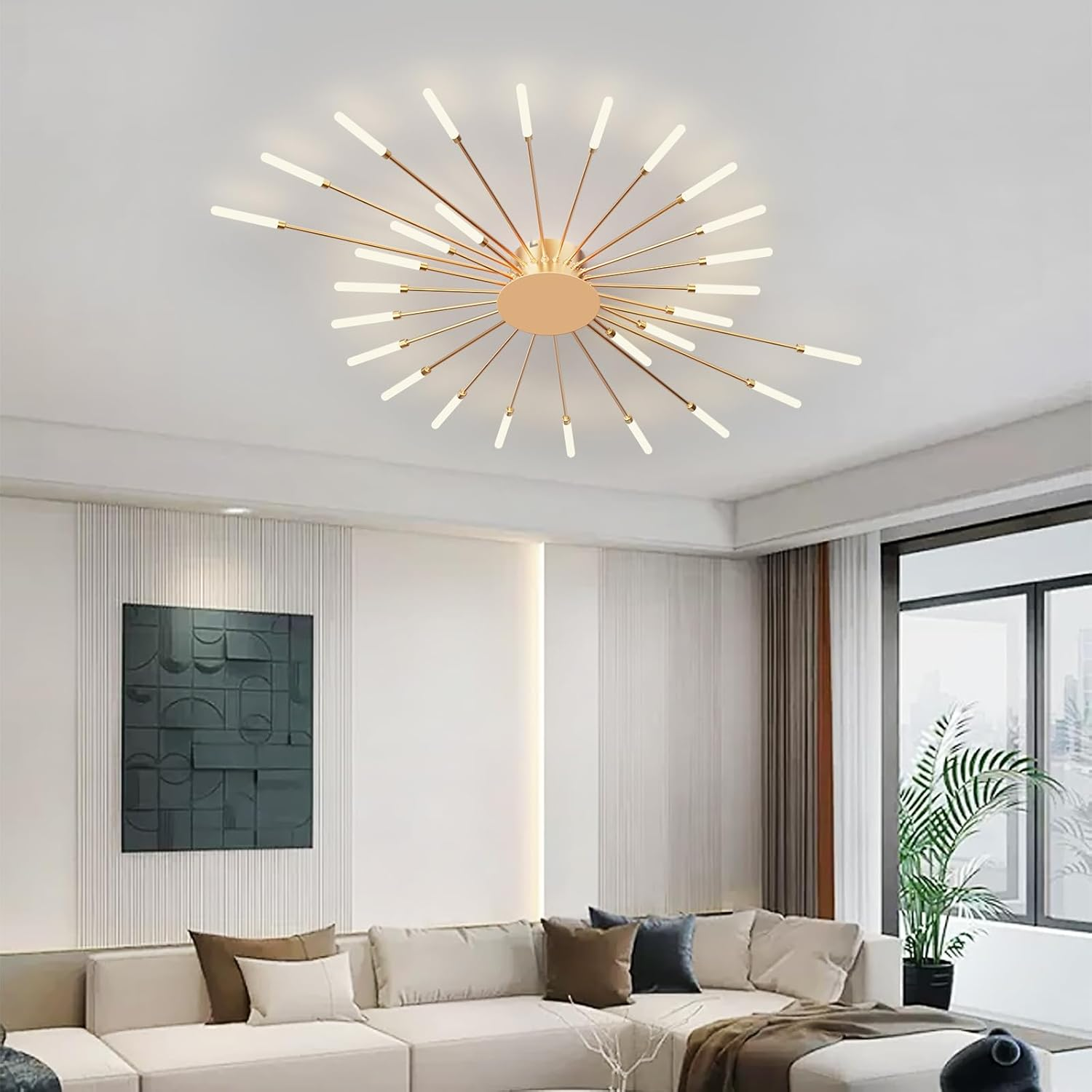 RRBEST LED Ceiling Light Living Room Living Room Lamp Modern Minimalist Ceiling Lamp Indoor Decorative Ceiling Lighting for Living Room, Bedroom and Office (28 Heads, Gold) image number 7