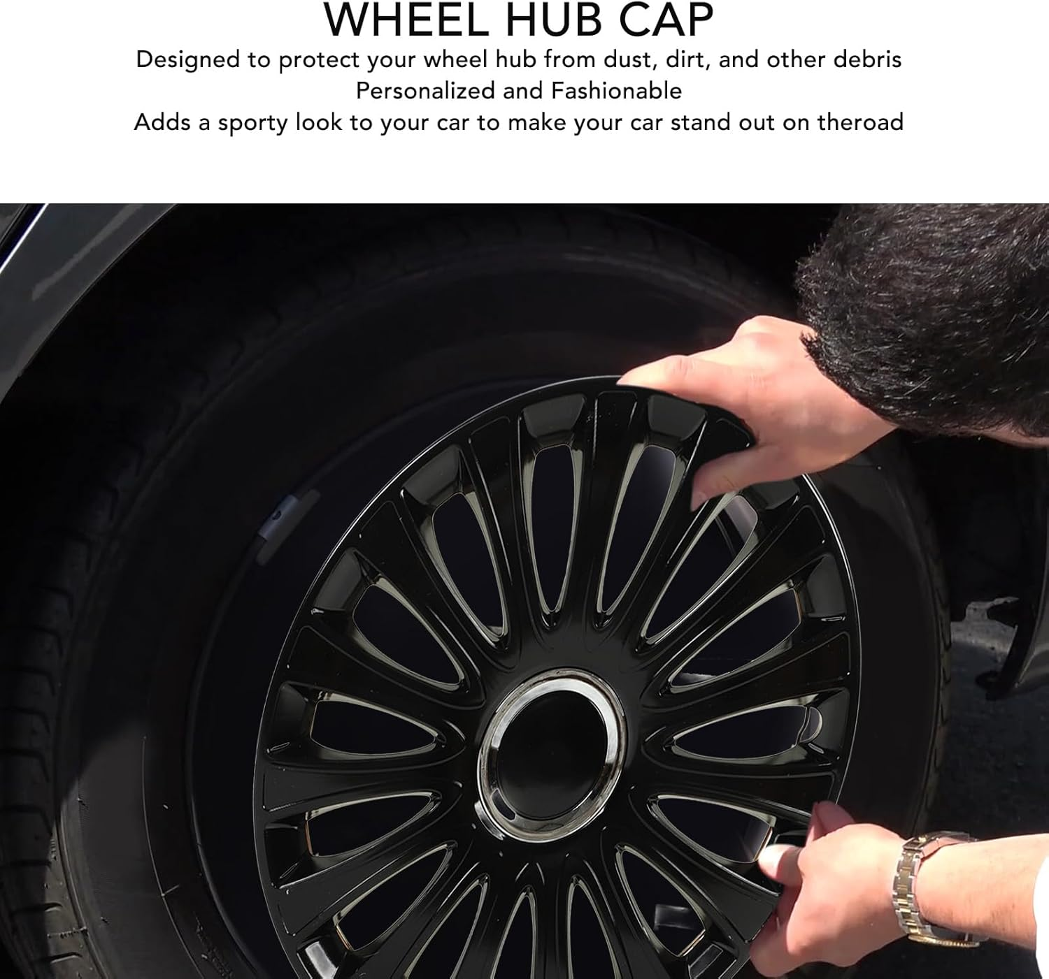 4PCS Black Automobile Hubcap Cool Sporty Wheel Rim Cover Trim Universal Fit, 14In for Most Cars image number 1