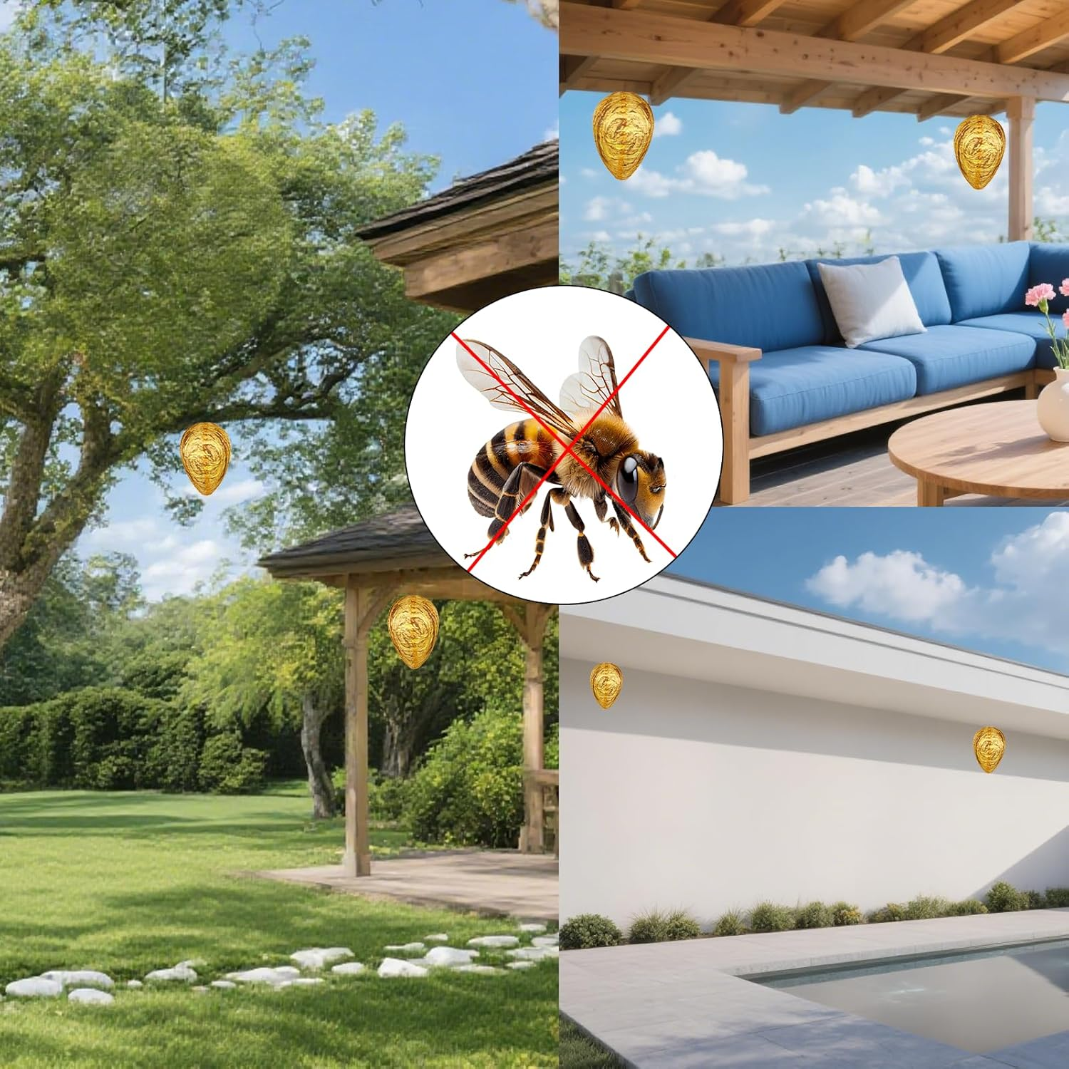 2PCS Wasp Nest Decoy 22X28Cm Realistic Fake Bee Hive Outdoor Waterproof Hanging Wasp Trap for Repelling Wasps Suitable for Home Garden Courtyard Terrace Protection image number 4