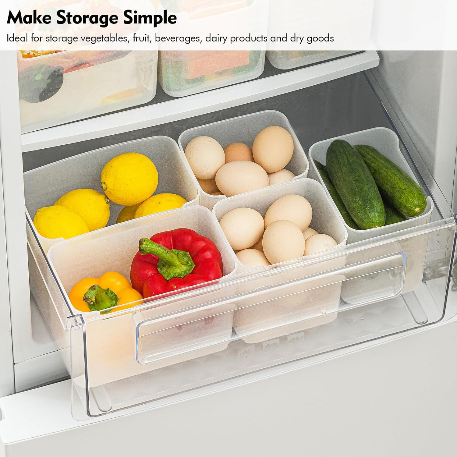 Poeland Refrigerator Organizer Box, Fridge Side Door Storage Containers Plastic Translucent Set of 5 (2M+3S) image number 2