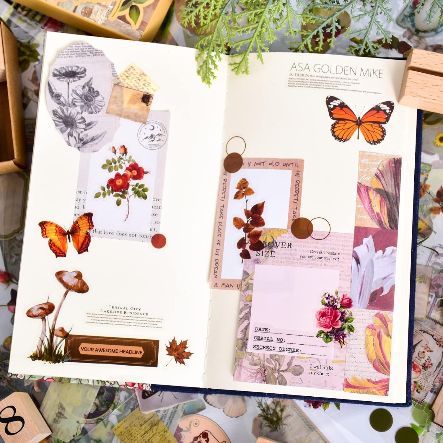 PQCLXUYA 510PCS Plants Floral Scrapbook Stickers Kit,Vintage Flowers Butterfly Mushroom Fall Maple Leaves Transparent Waterproof Stickers Set for Craft Card Notebook Diary DIY Scrapbooking image number 3